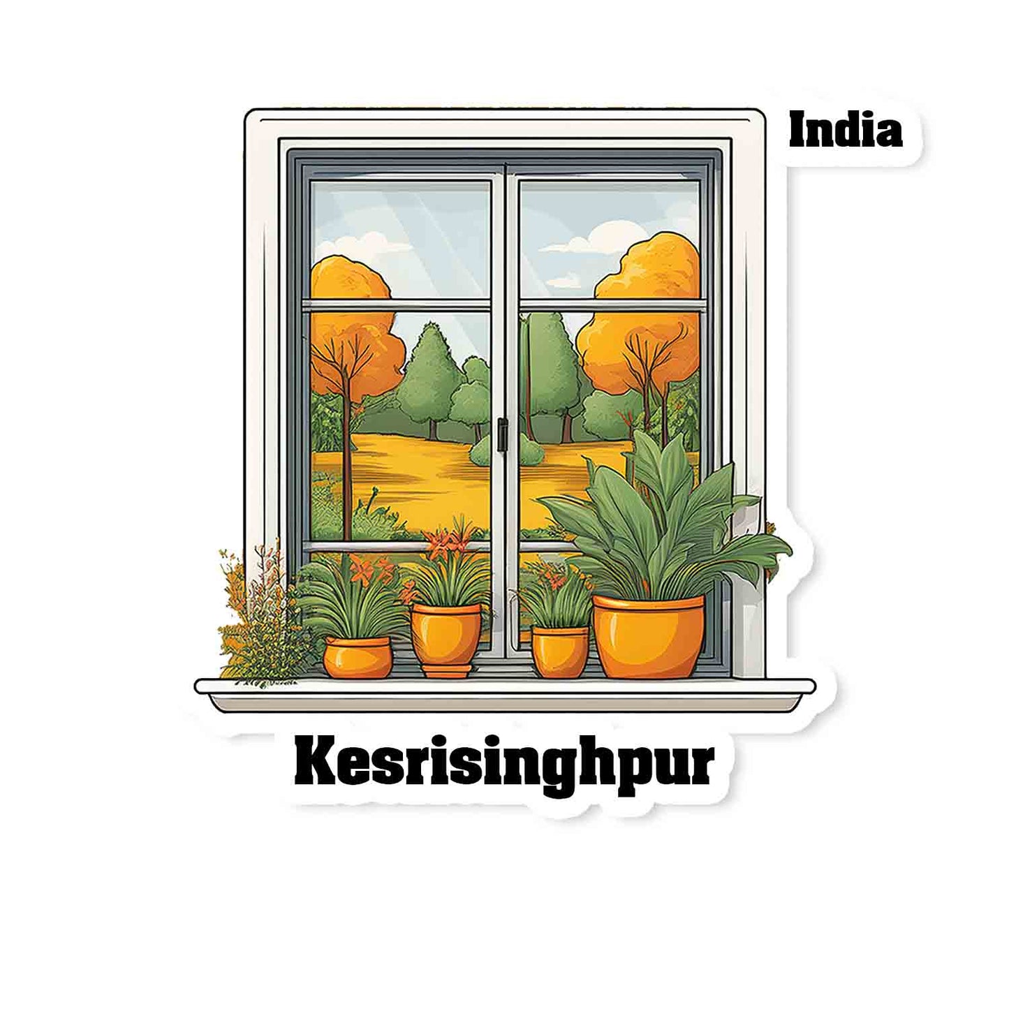 Kesrisinghpur Home Window White Plants Pots Sticker & Magnet