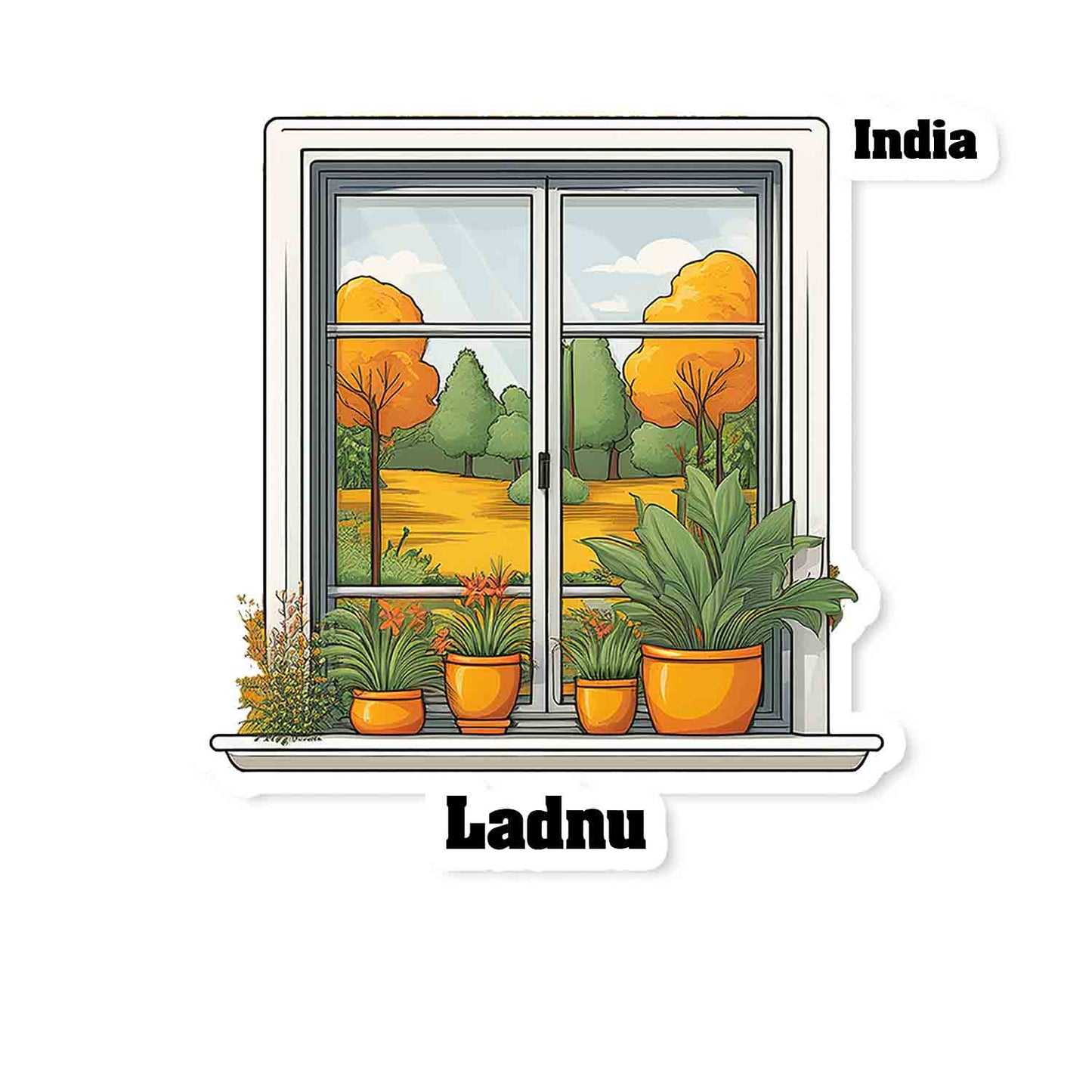 Ladnu Home Window White Plants Pots Sticker & Magnet