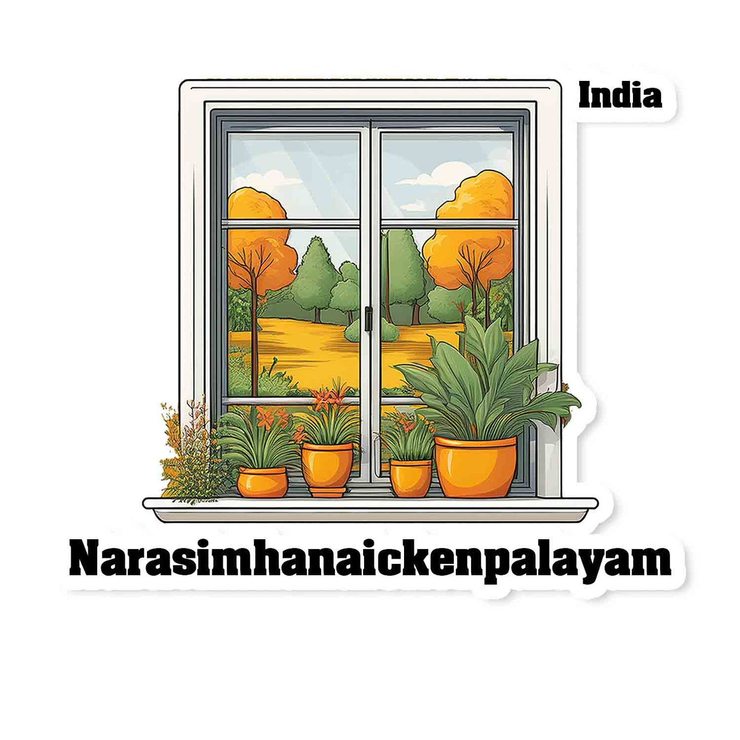 Narasimhanaickenpalayam Home Window White Plants Pots Sticker & Magnet