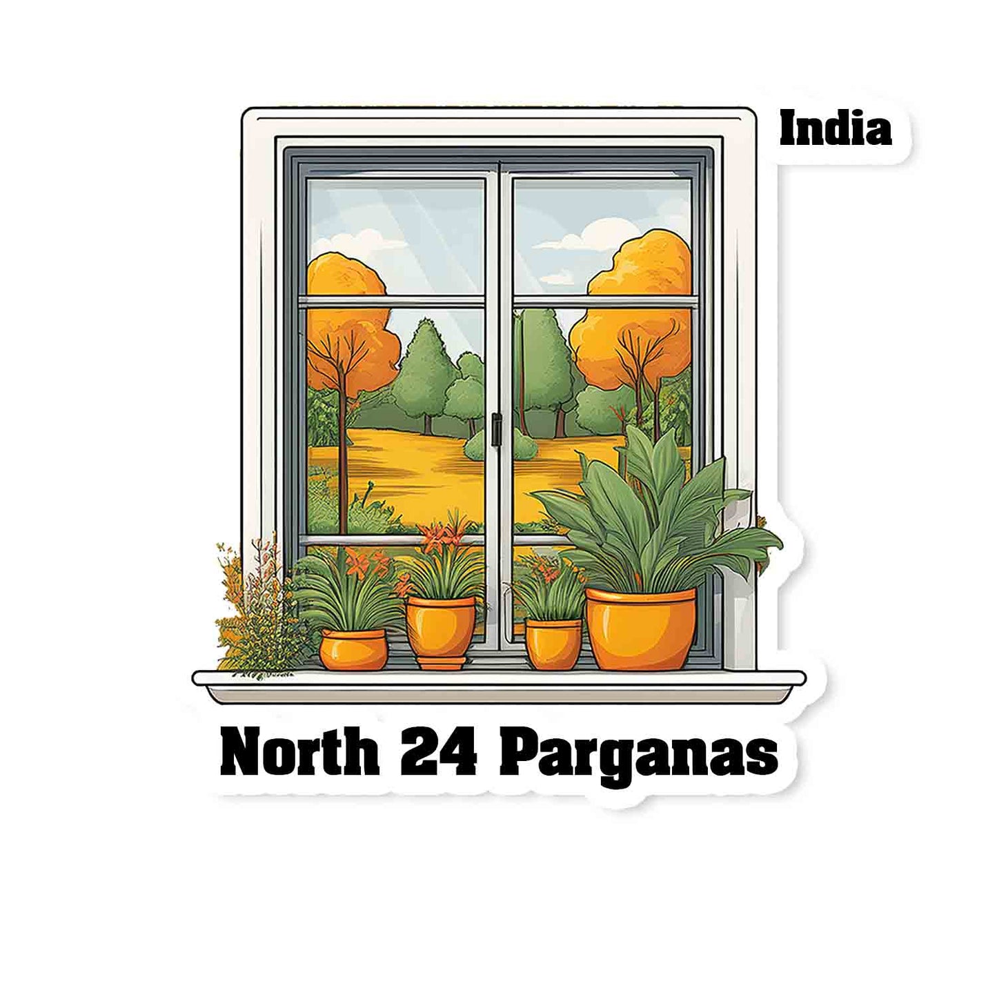 North 24 Parganas Home Window White Plants Pots Sticker & Magnet