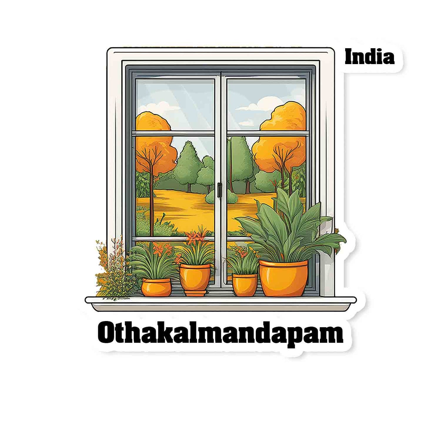 Othakalmandapam Home Window White Plants Pots Sticker & Magnet