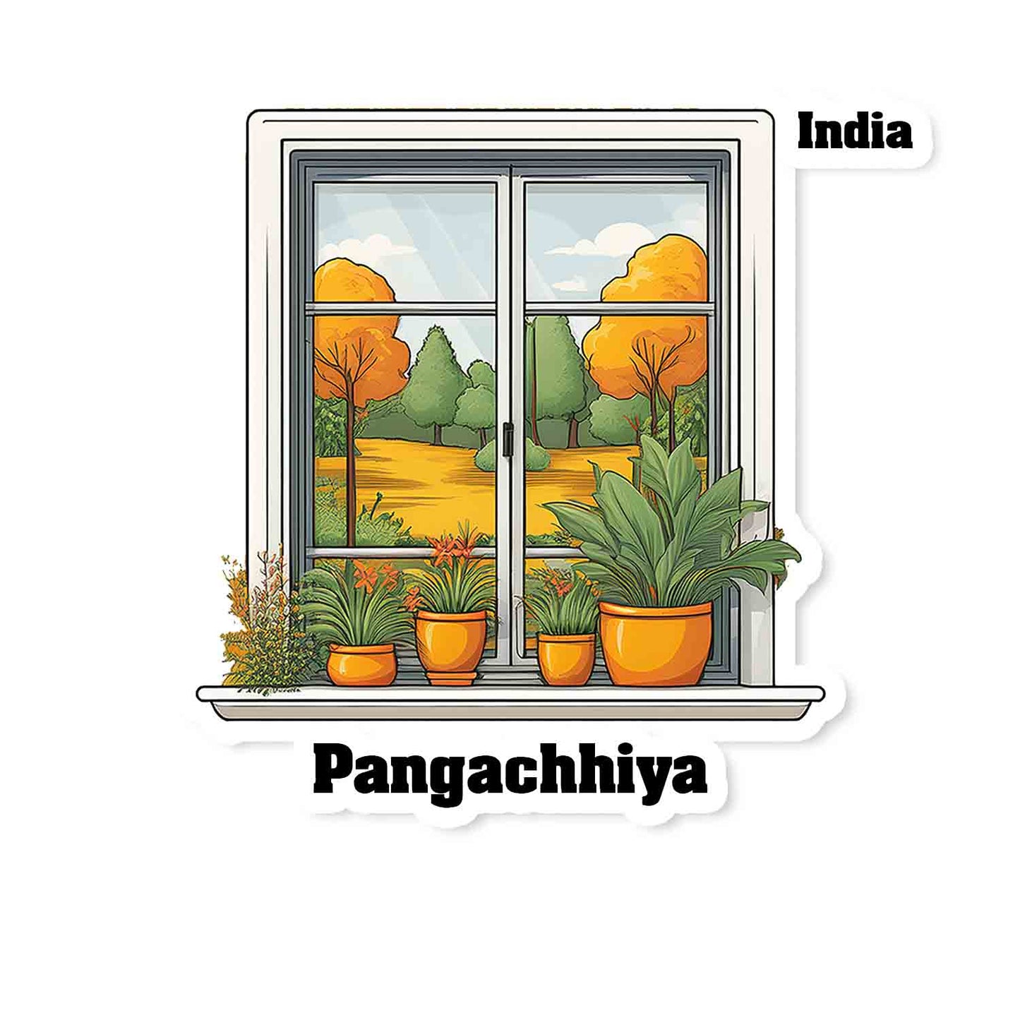Pangachhiya Home Window White Plants Pots Sticker & Magnet