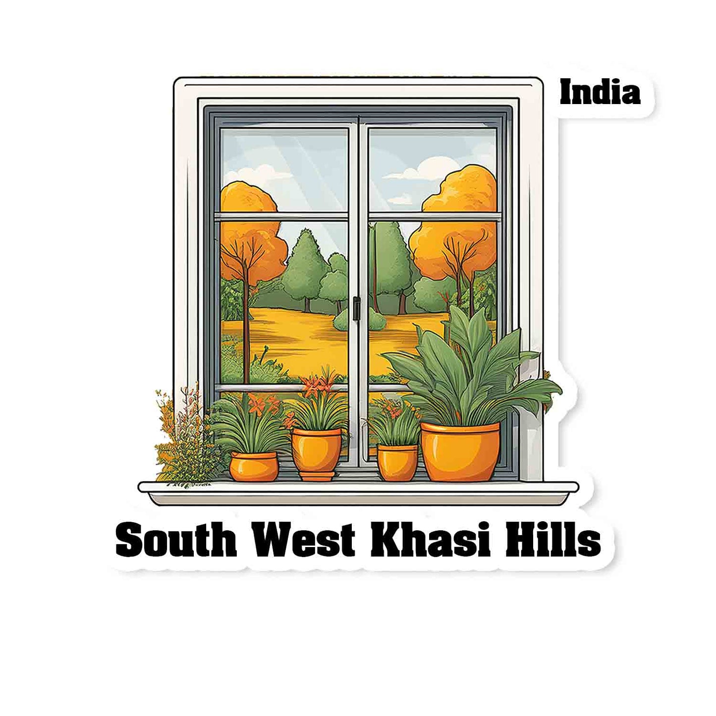 South West Khasi Hills Home Window White Plants Pots Sticker & Magnet