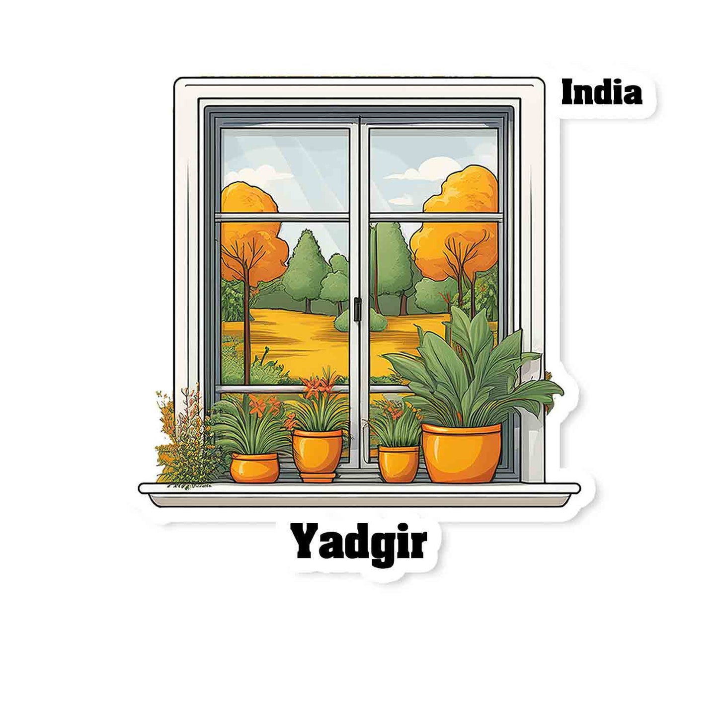 Yadgir Home Window White Plants Pots Sticker & Magnet
