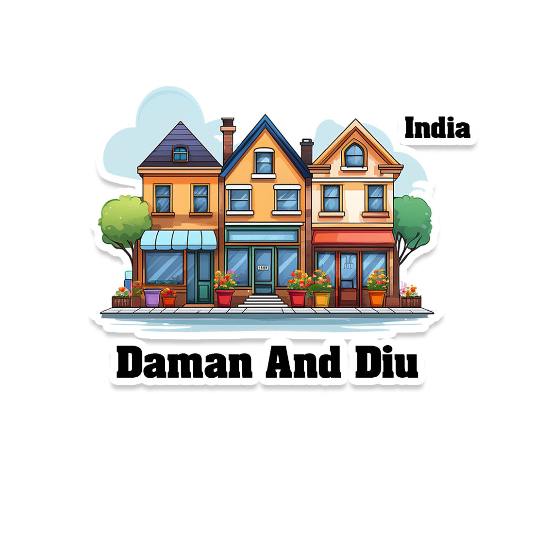 Daman Three Home Offiec Shop Town Sticker & Magnet | Home Town Souvenirs