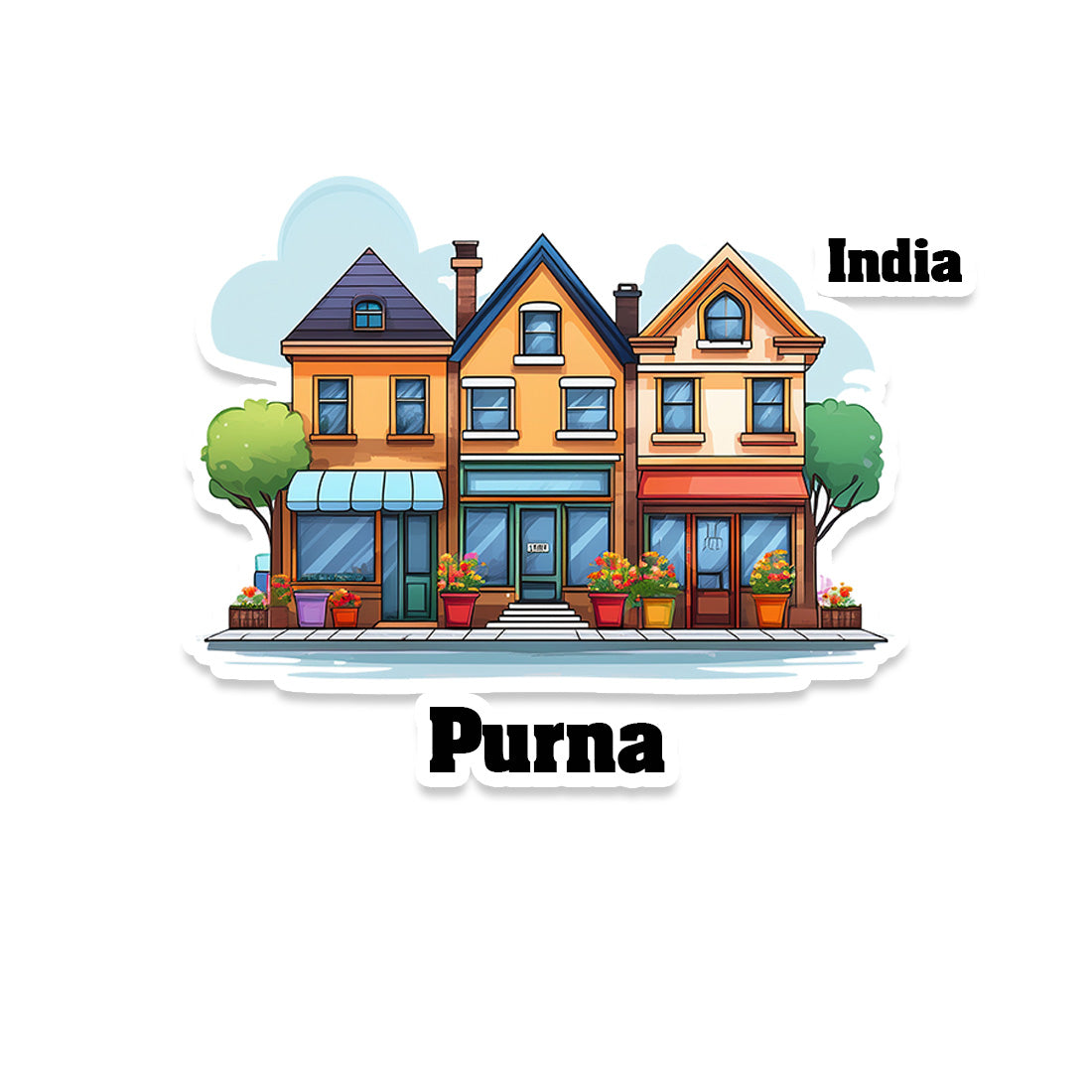 Purna Three Home Offiec Shop Town Sticker & Magnet | Home Town Souvenirs