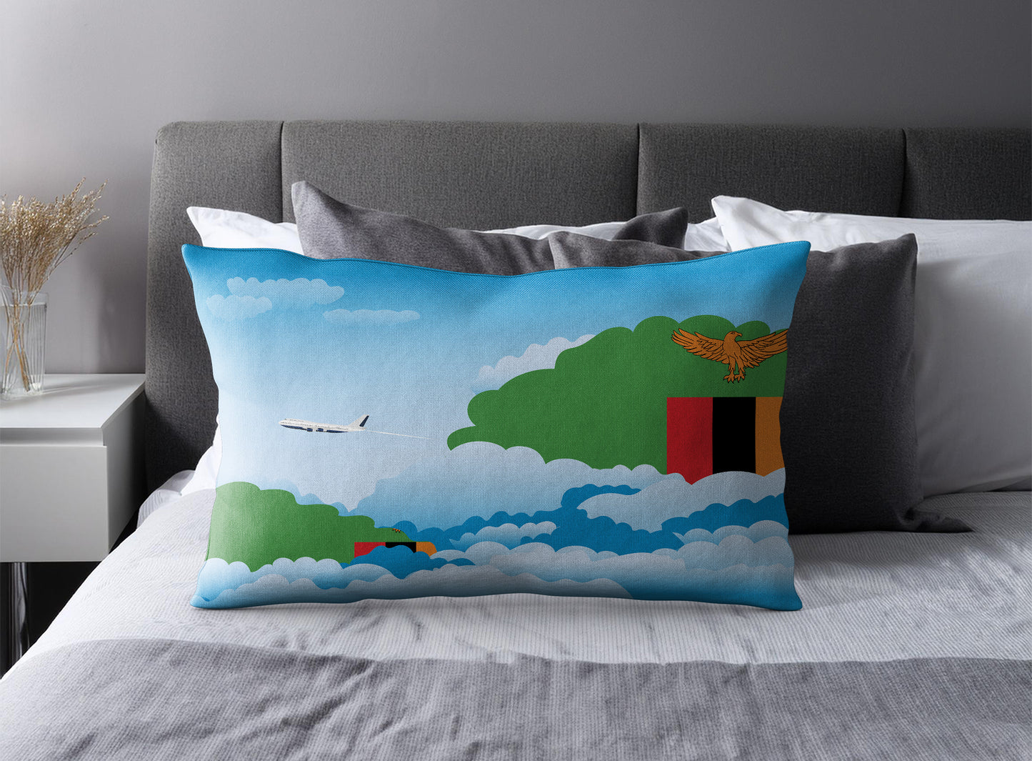 Zambia World Airplane Day Clouds Square & Rectangle Pillow Cases | Aviation Decorative Pillow Covers