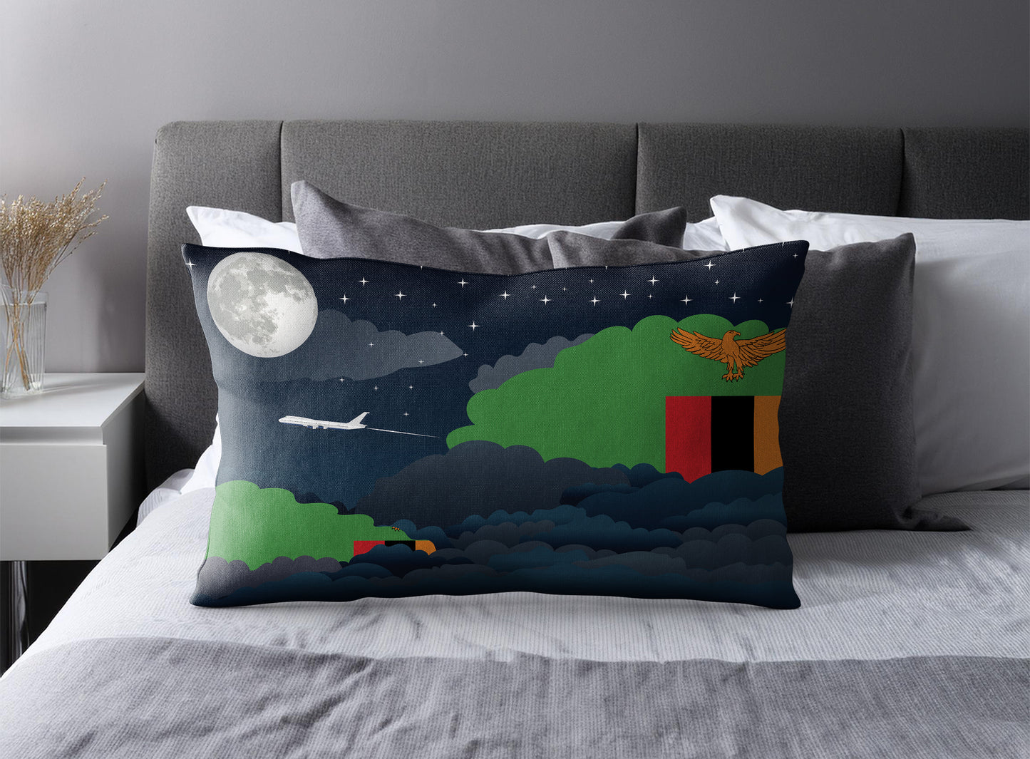 Zambia World Airplane Night Clouds Square & Rectangle Pillow Cases | Aviation Night Sky Pillow Covers