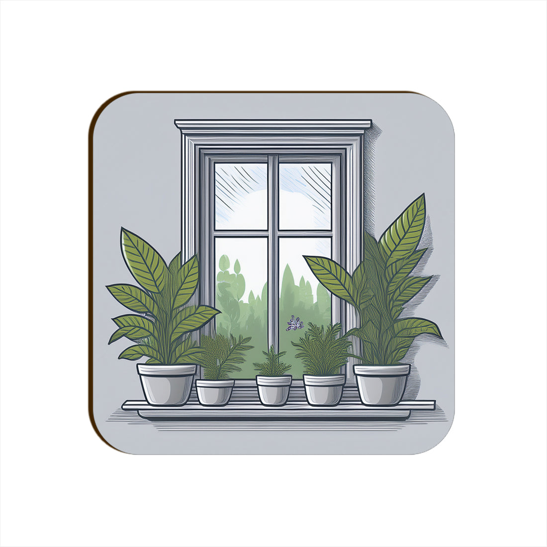 Melange Grey Window Plants Pots Square Coaster Style #15