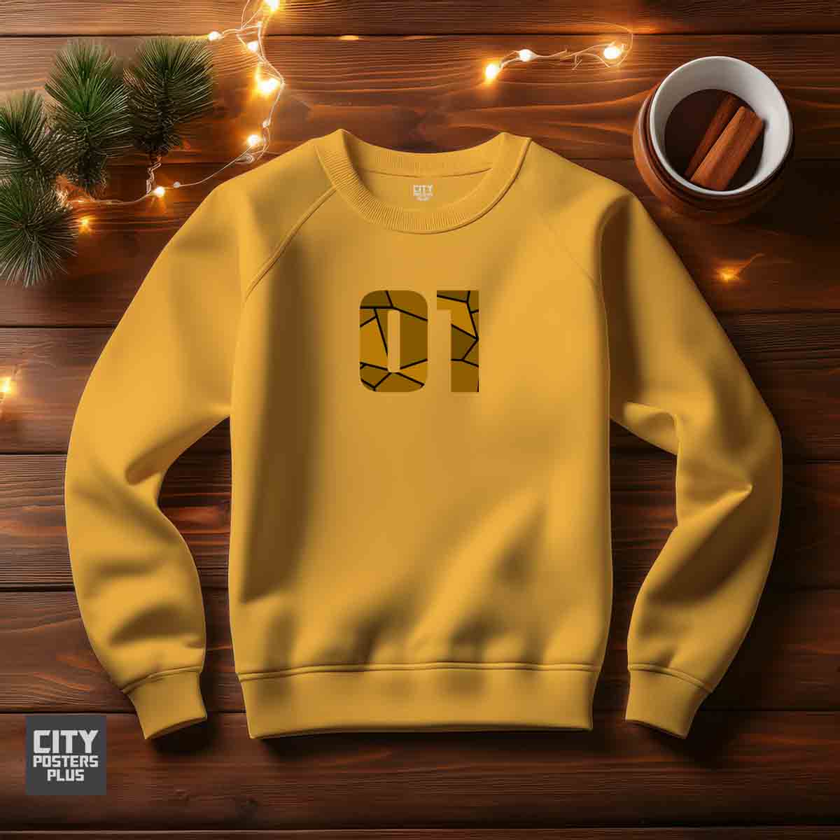 01 Number Unisex Sweatshirt (Golden Yellow)  Premium Graphic Crewneck
