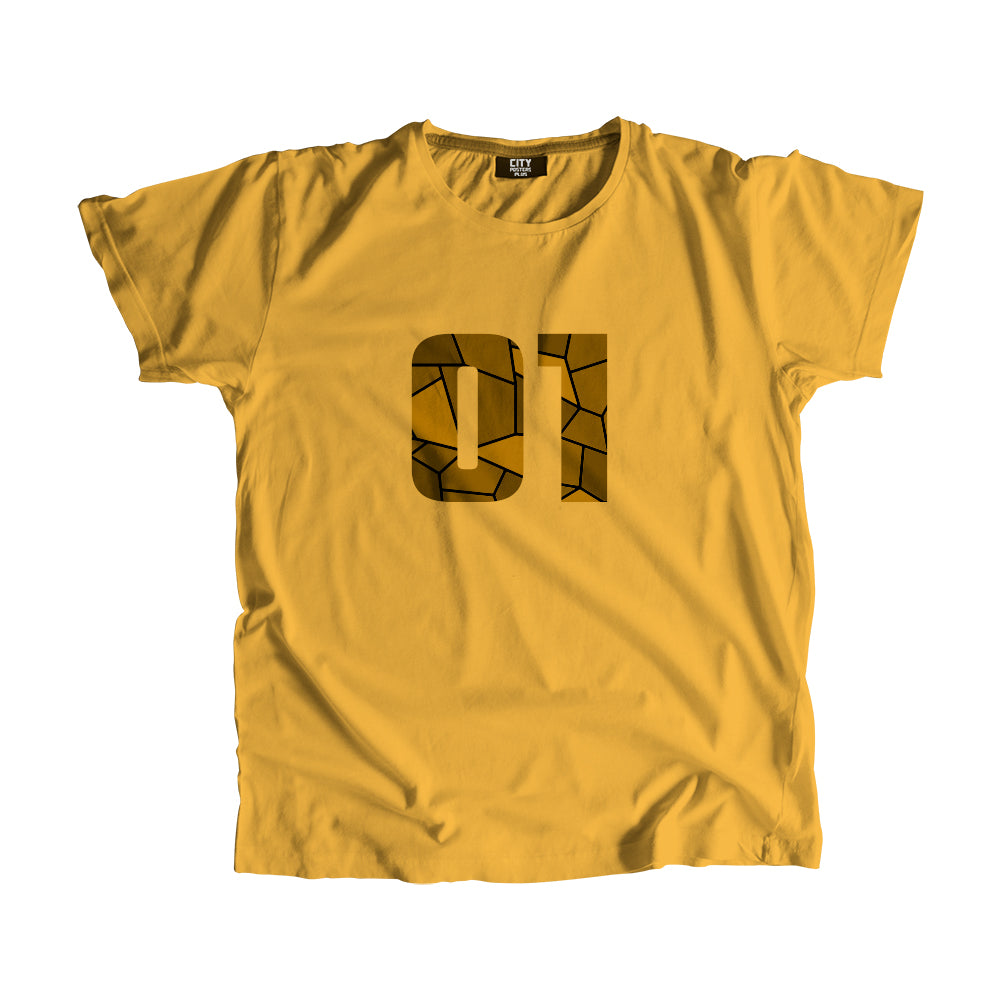 01 Number Men Unisex T-Shirt  (Golden Yellow)| Classic Numeric Graphic Tee