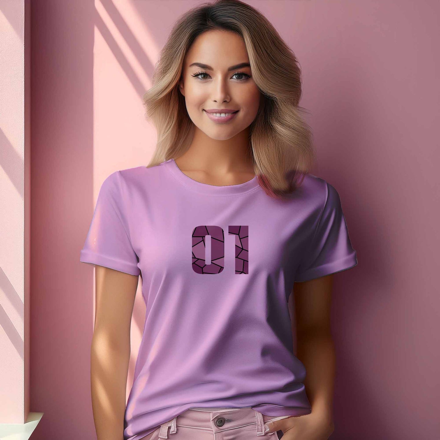 01 Number Women T-Shirt (Light Pink) | Stylish Numeric Graphic Tee