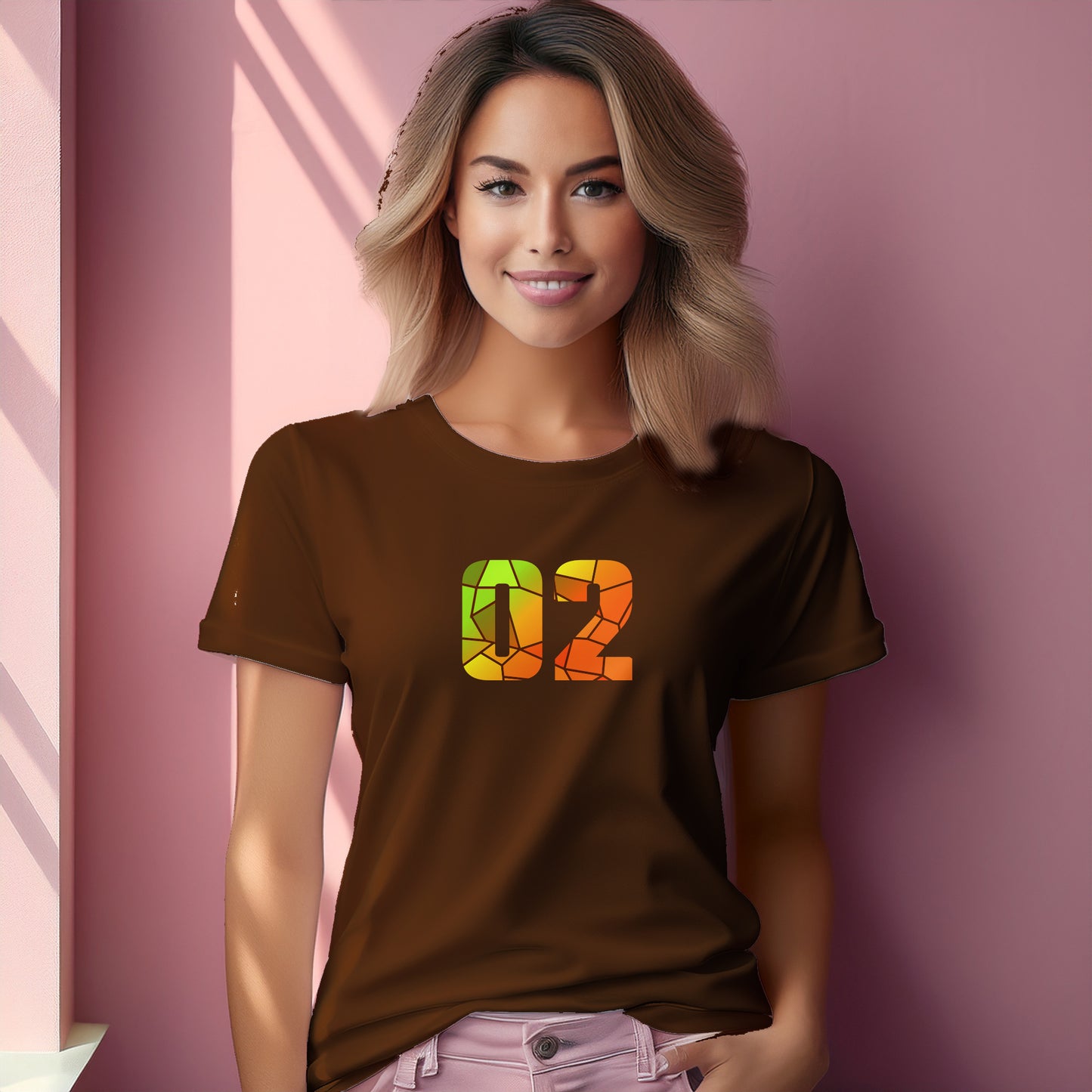 02 Number Women T-Shirt (Brown) | Stylish Numeric Graphic Tee