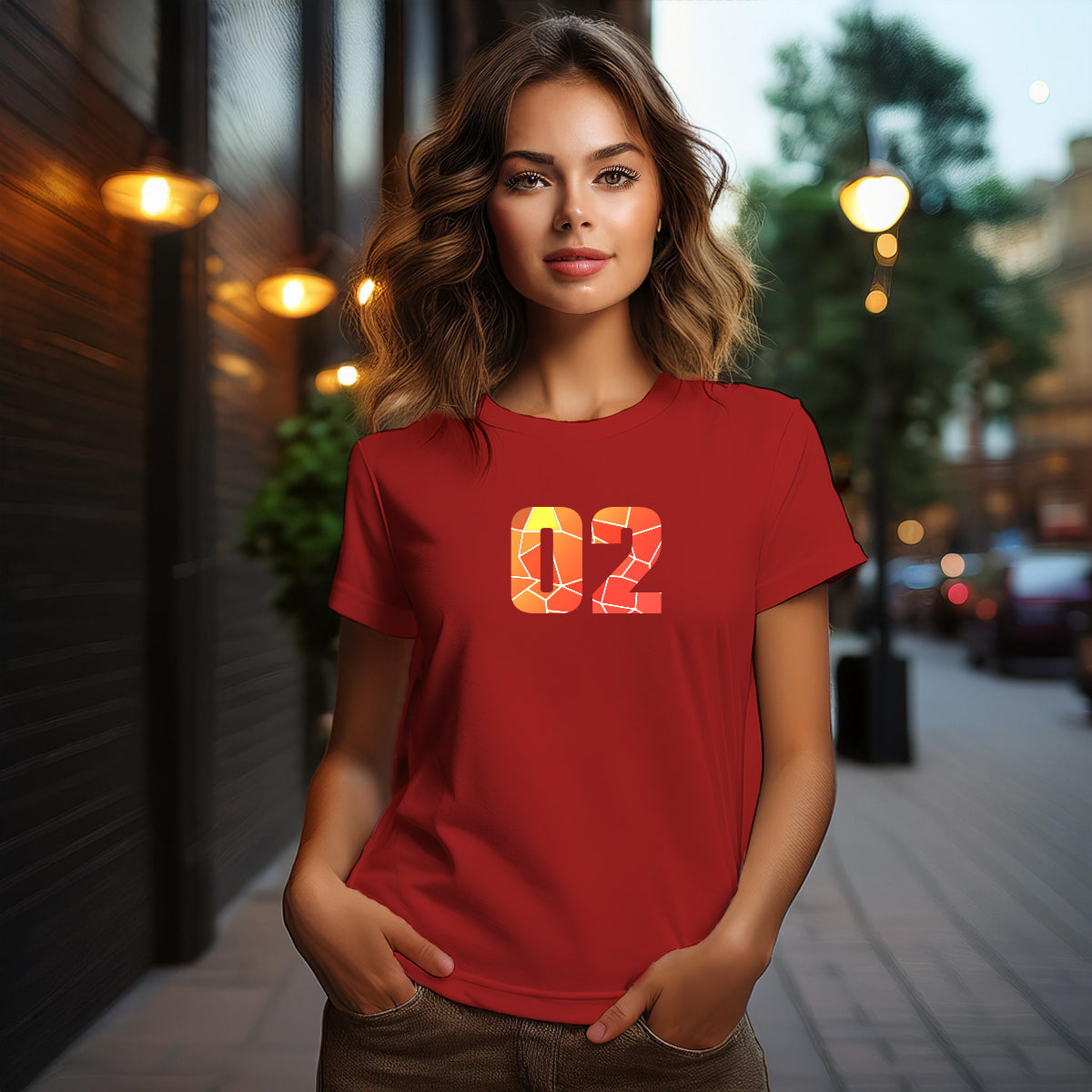 City Posters Plus 02 Number Women T-Shirt (Red) | Stylish Numeric Graphic Tee
