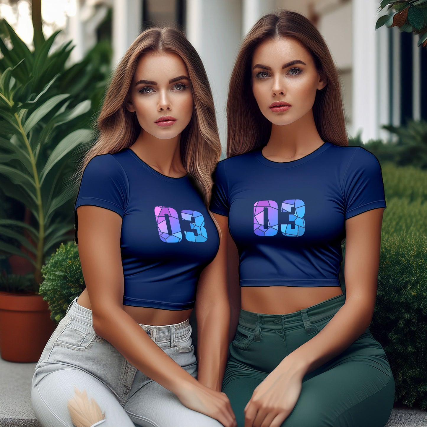 City Posters Plus 03 Number Women Crop Top (Navy Blue)