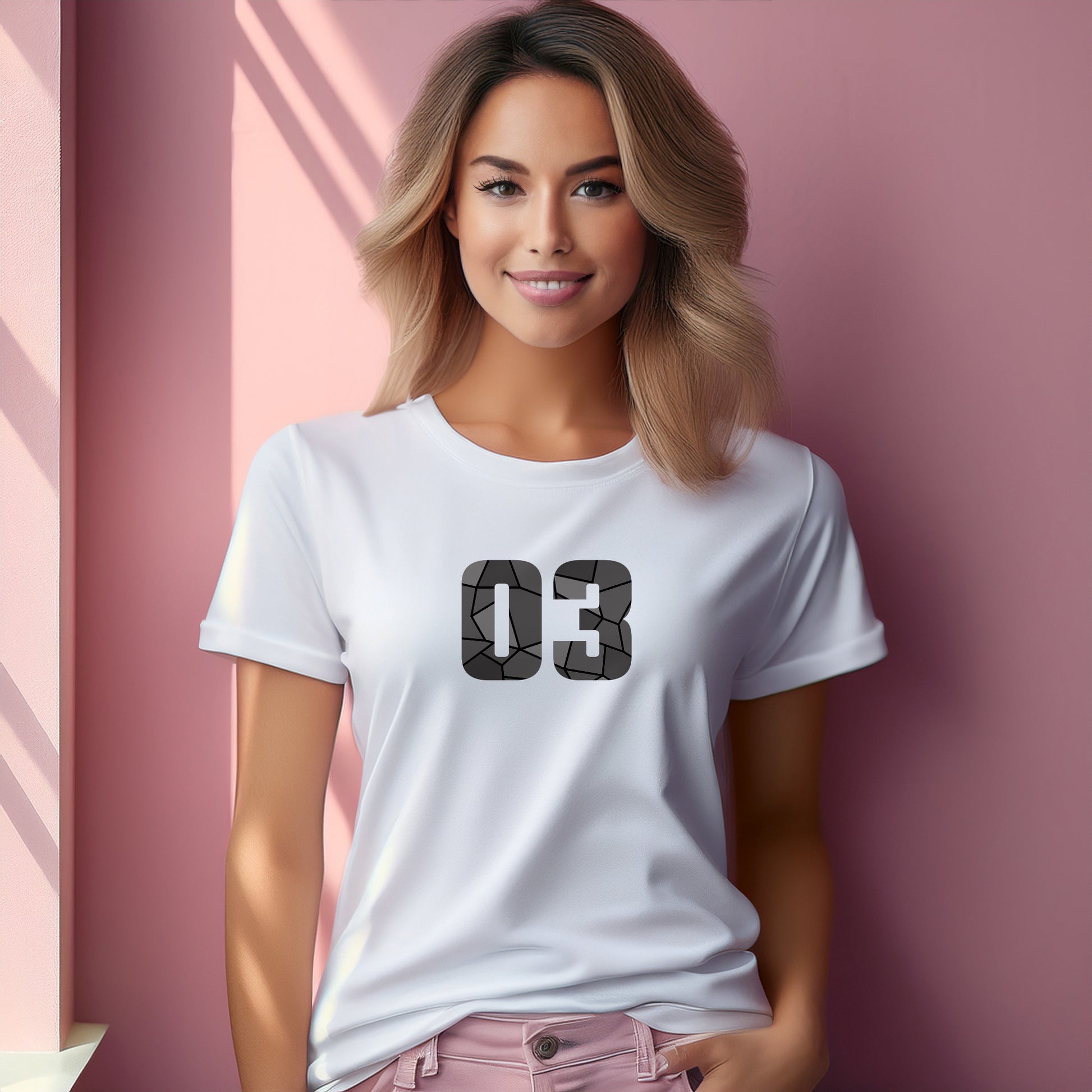03 Number Women T-Shirt (White) | Stylish Numeric Graphic Tee