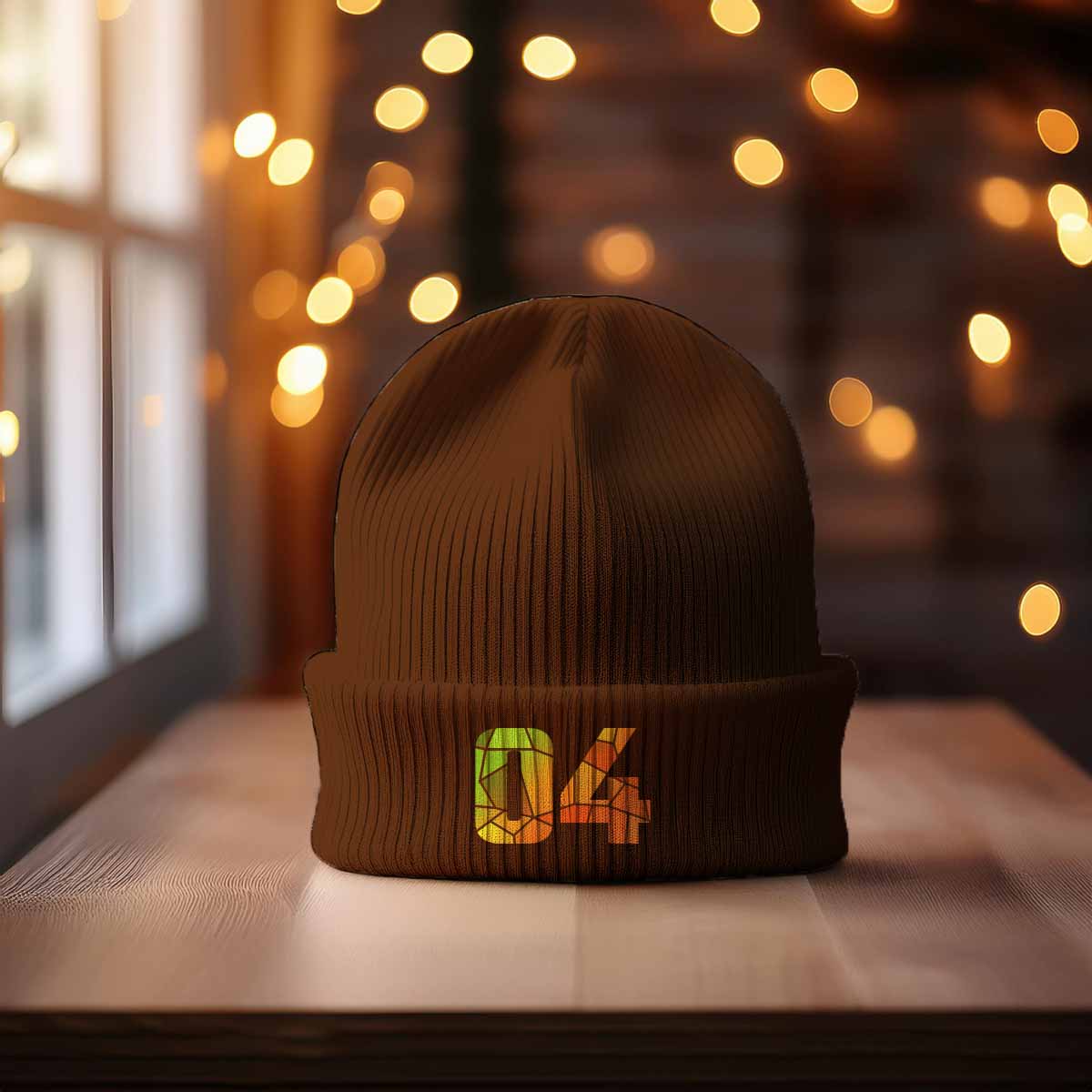 04 Number Cuffed Beanie (Brown)