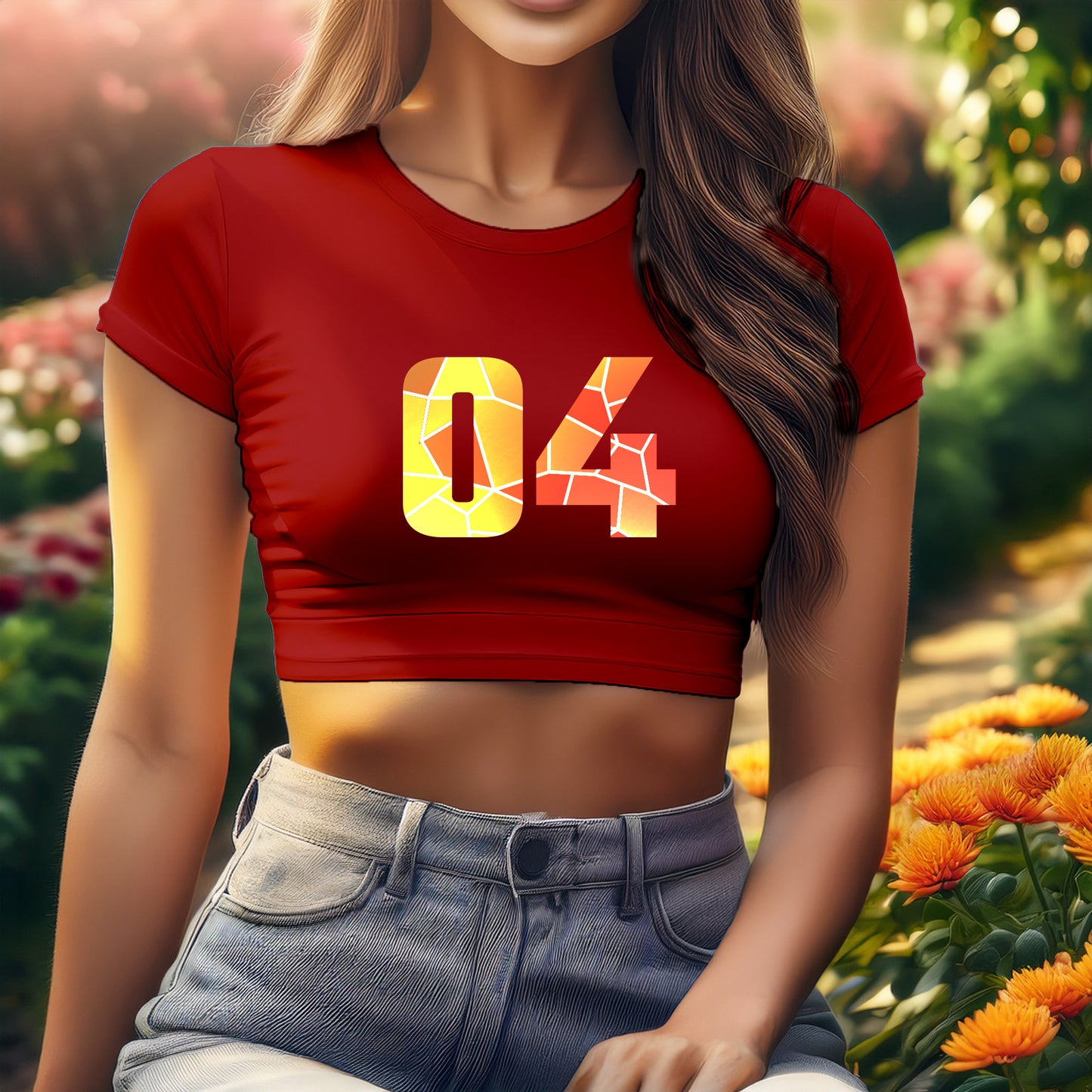 City Posters Plus 04 Number Women Crop Top (Red)