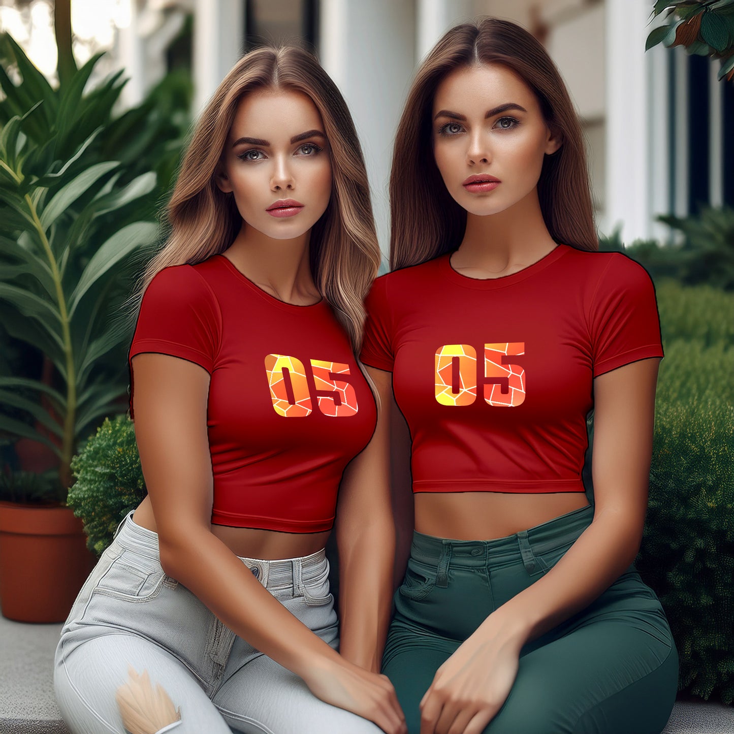 City Posters Plus 05 Number Women Crop Top (Red)