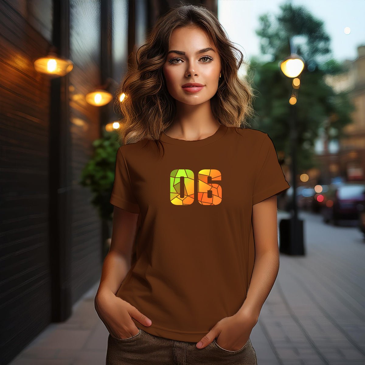 City Posters Plus 06 Number Women T-Shirt (Brown) | Stylish Numeric Graphic Tee
