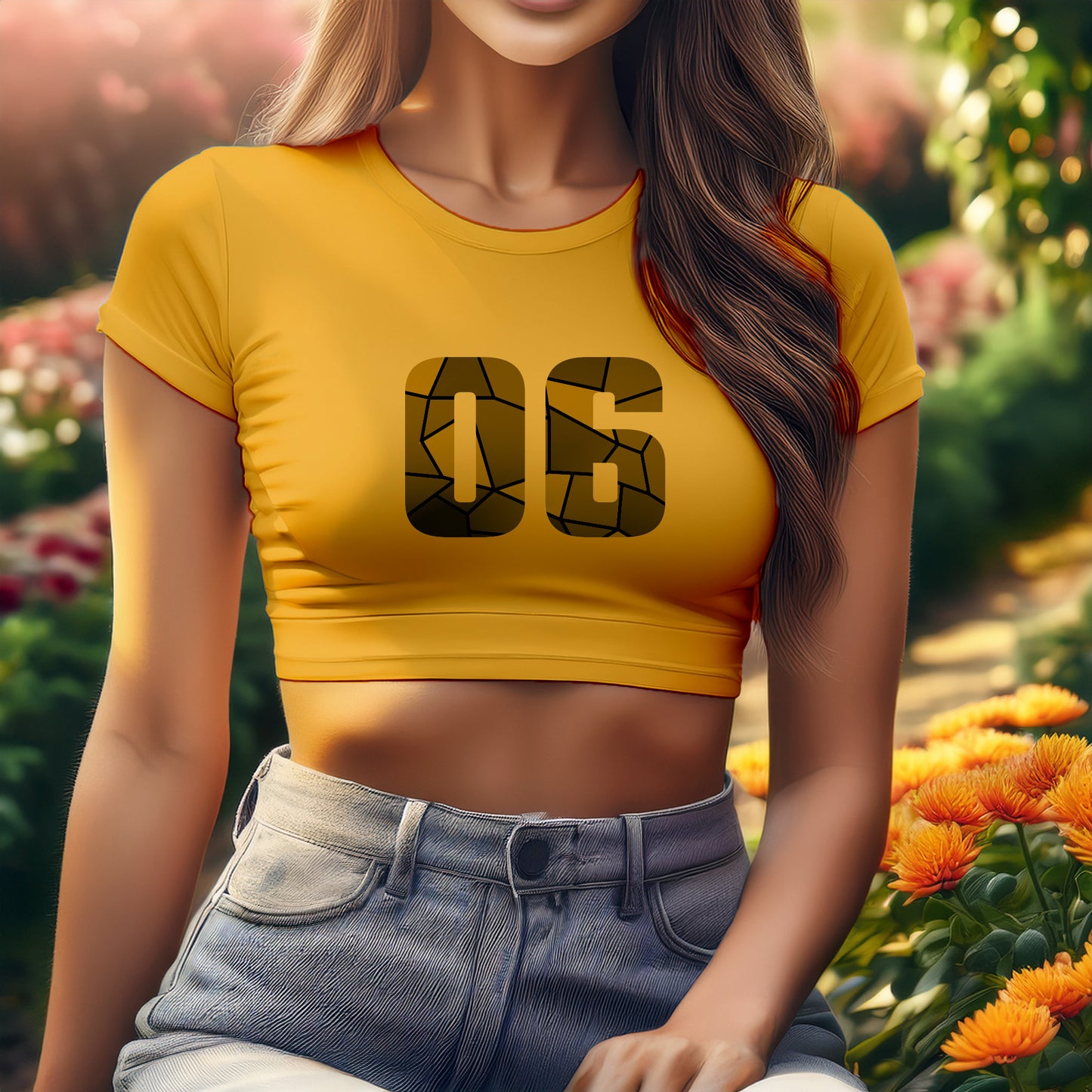 City Posters Plus 06 Number Women Crop Top (Golden Yellow)