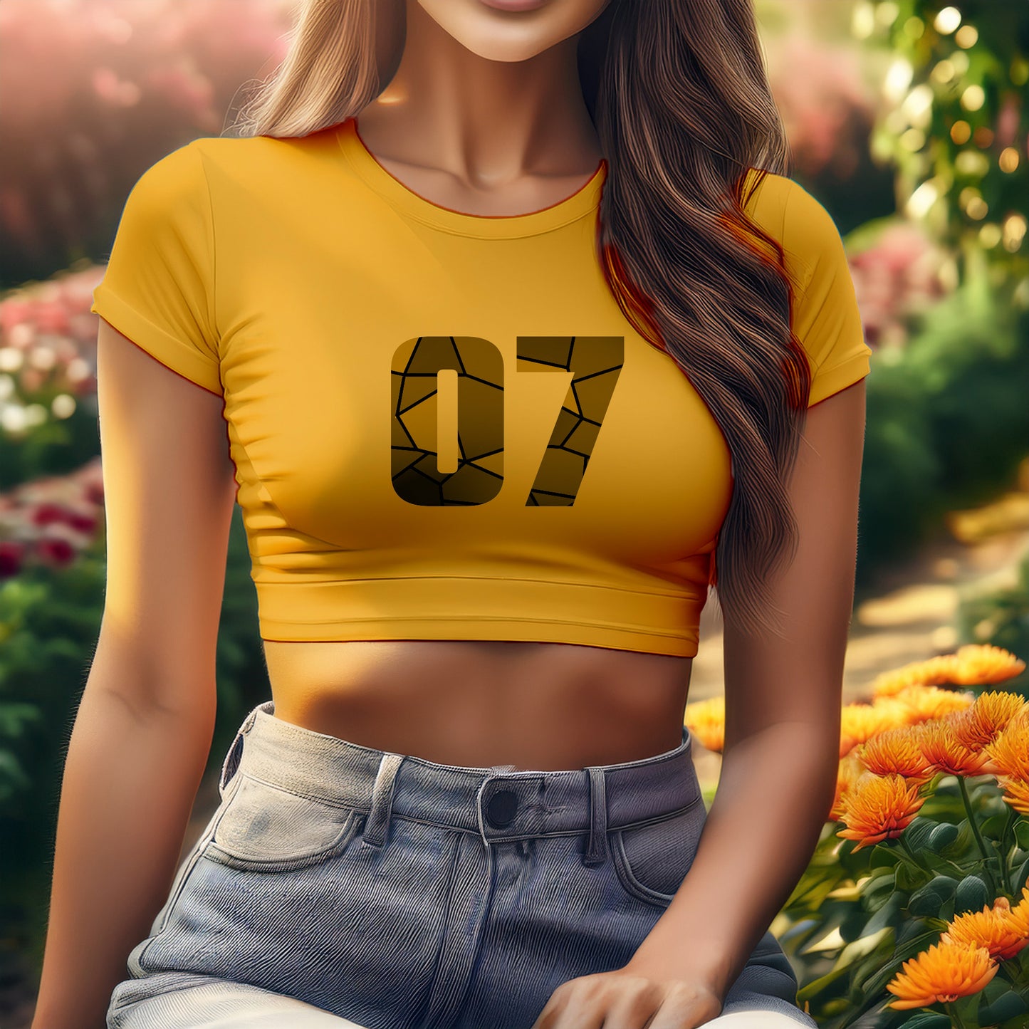 City Posters Plus 07 Number Women Crop Top (Golden Yellow)