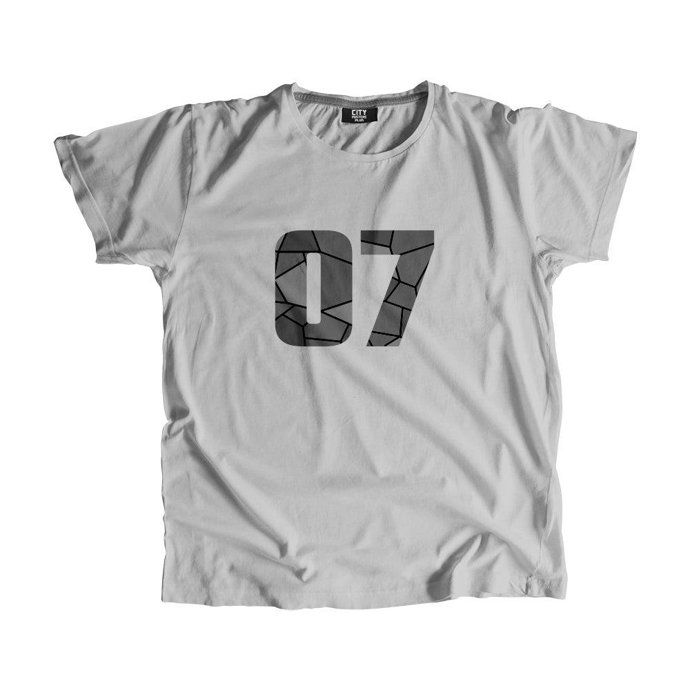 07 Number Men Unisex T-Shirt  (Melange Grey)| Classic Numeric Graphic Tee