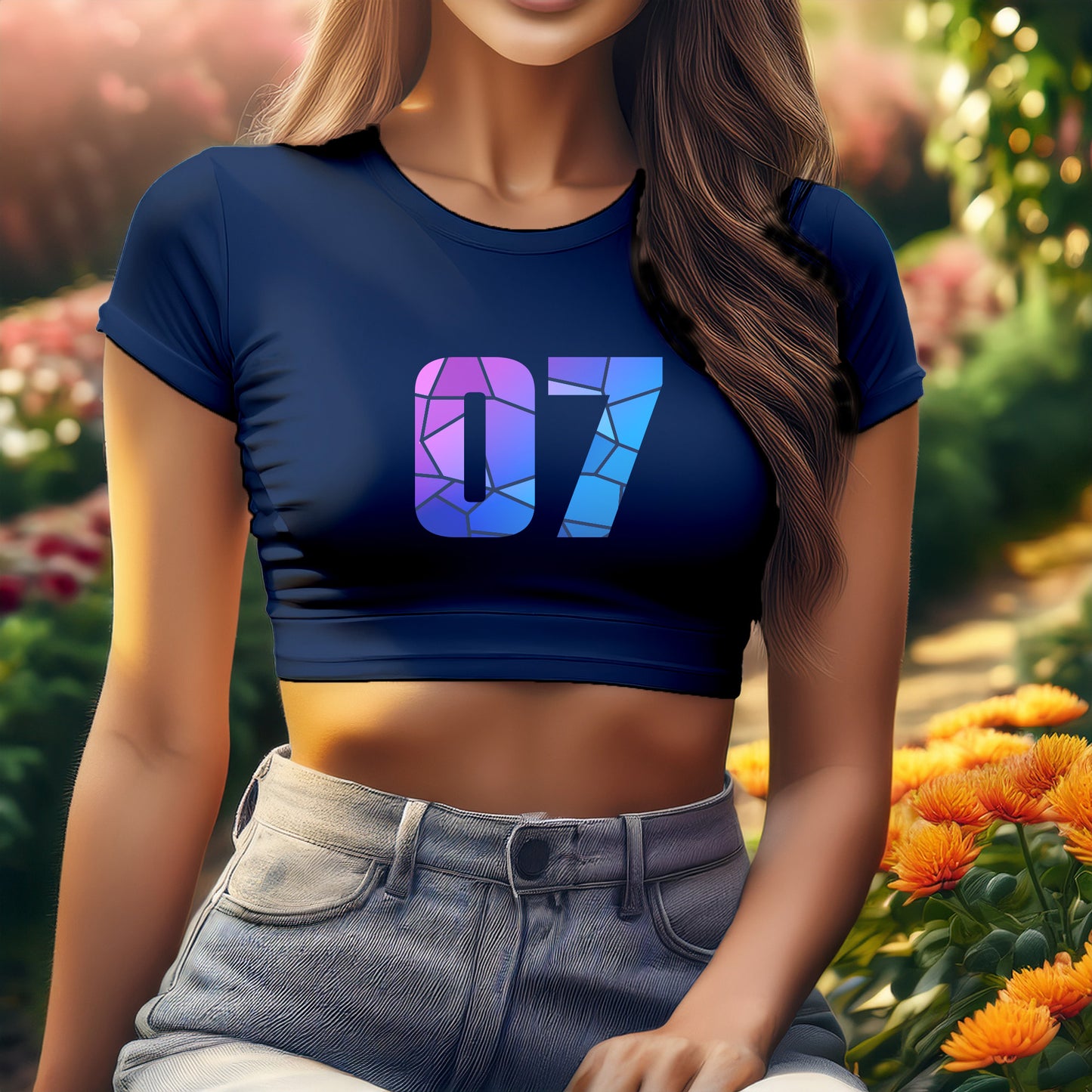 City Posters Plus 07 Number Women Crop Top (Navy Blue)