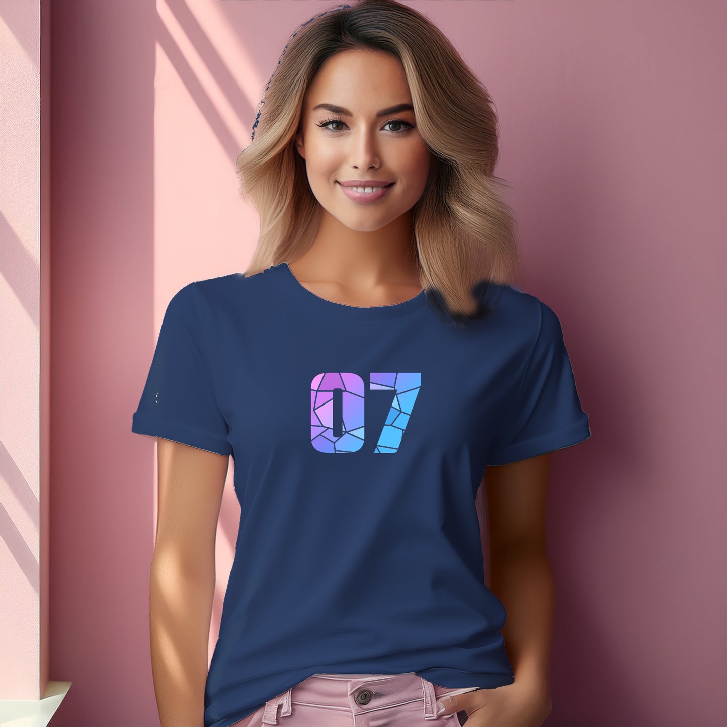 07 Number Women T-Shirt (Navy Blue) | Stylish Numeric Graphic Tee