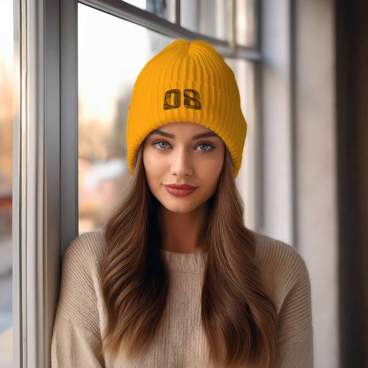 08 Number Beanie | Modern Numeric Knit Winter Hat | Beanies Plus by City Posters Plus