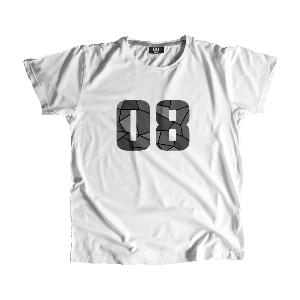 08 Number Men Unisex T-Shirt  (White)| Classic Numeric Graphic Tee