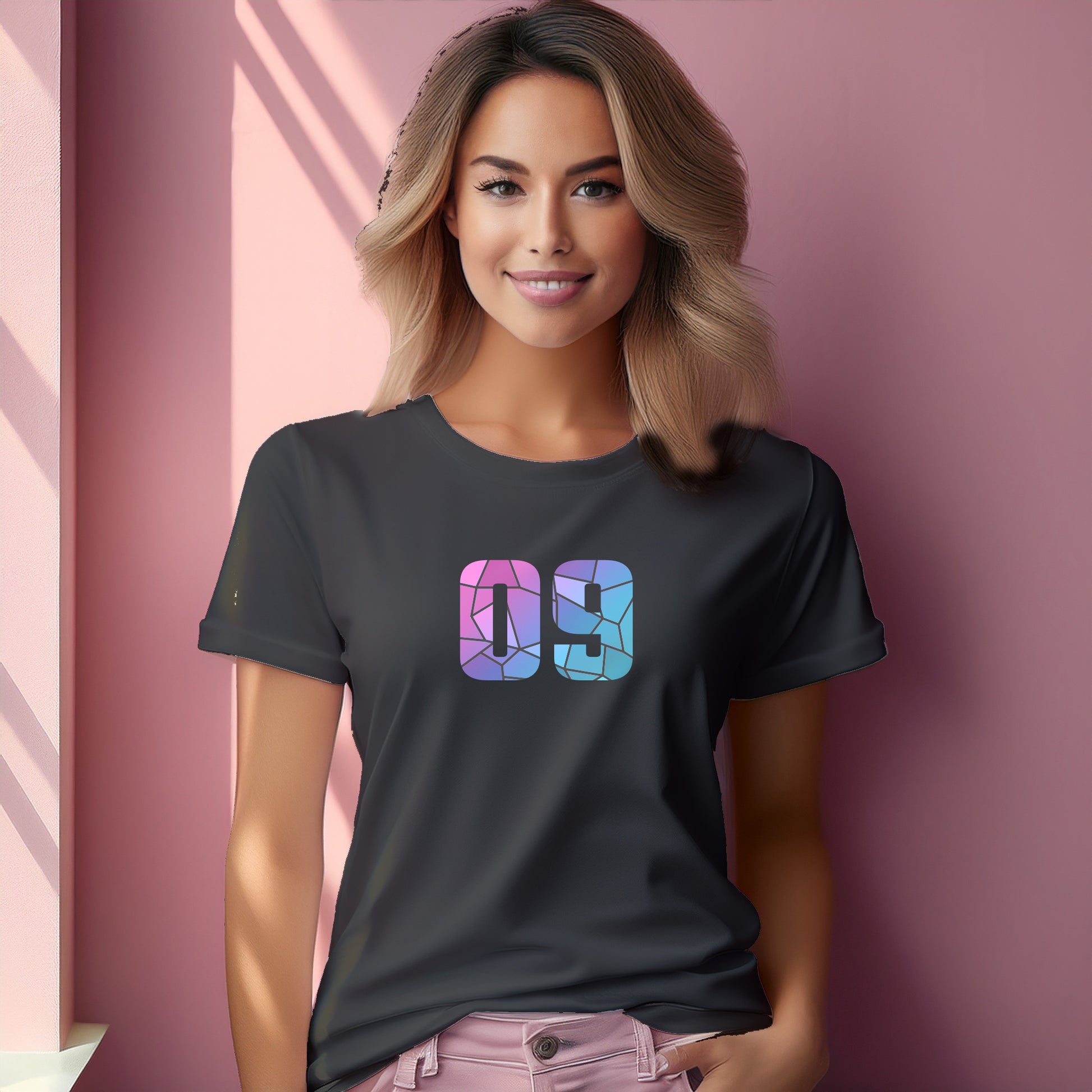 09 Number Women T-Shirt (Charcoal Grey) | Stylish Numeric Graphic Tee