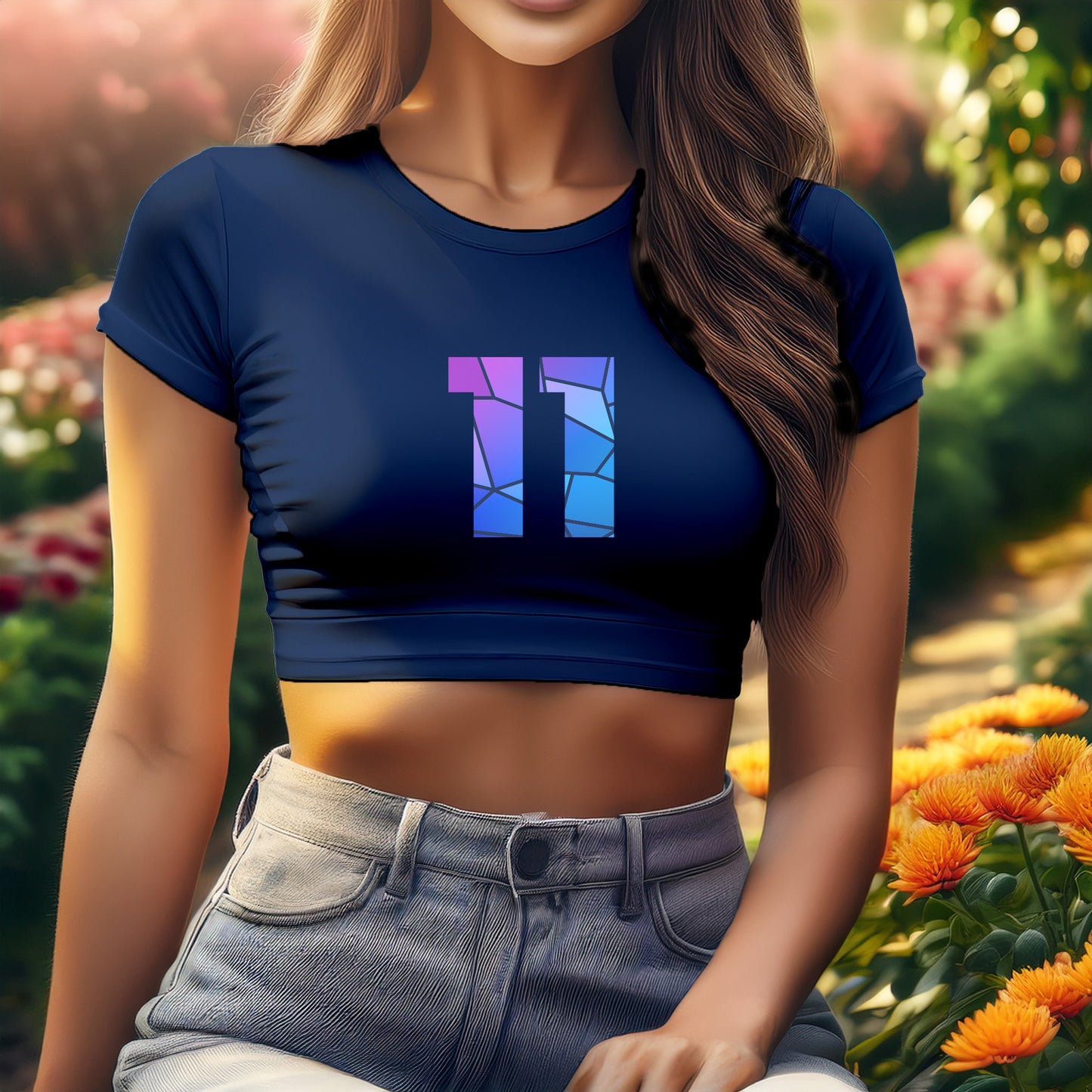City Posters Plus 11 Number Women Crop Top (Navy Blue)