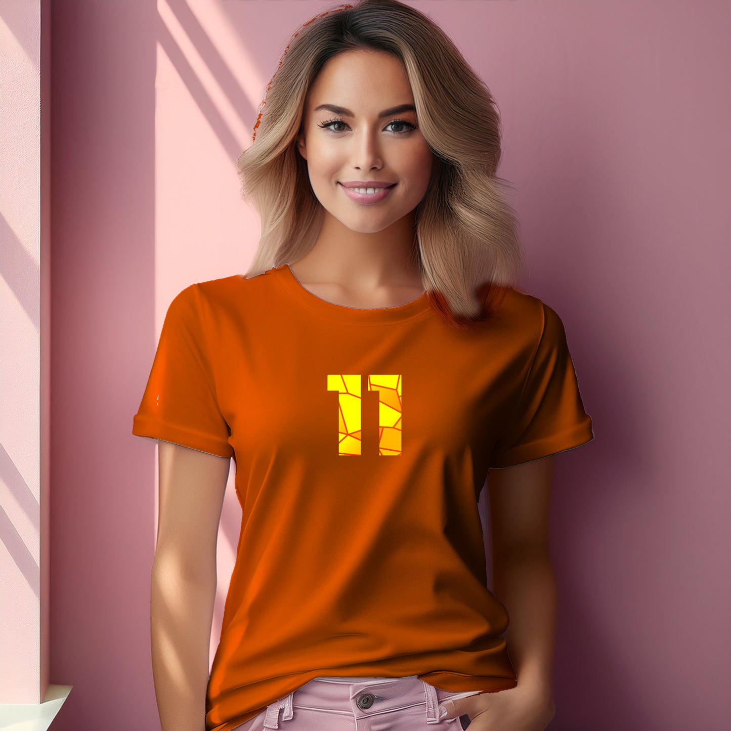 11 Number Women T-Shirt (Orange) | Stylish Numeric Graphic Tee