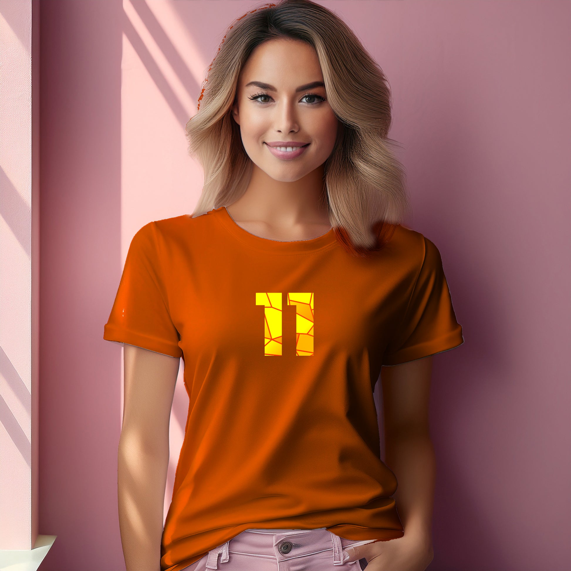 11 Number Women T-Shirt (Orange) | Stylish Numeric Graphic Tee