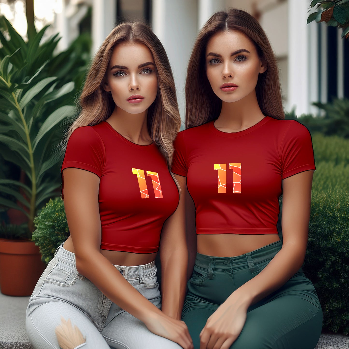 City Posters Plus 11 Number Women Crop Top (Red)