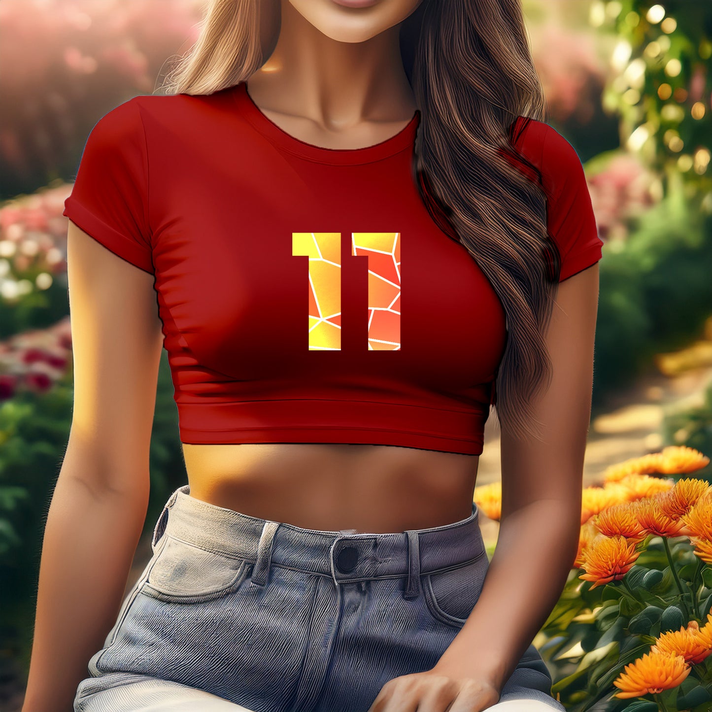 City Posters Plus 11 Number Women Crop Top (Red)