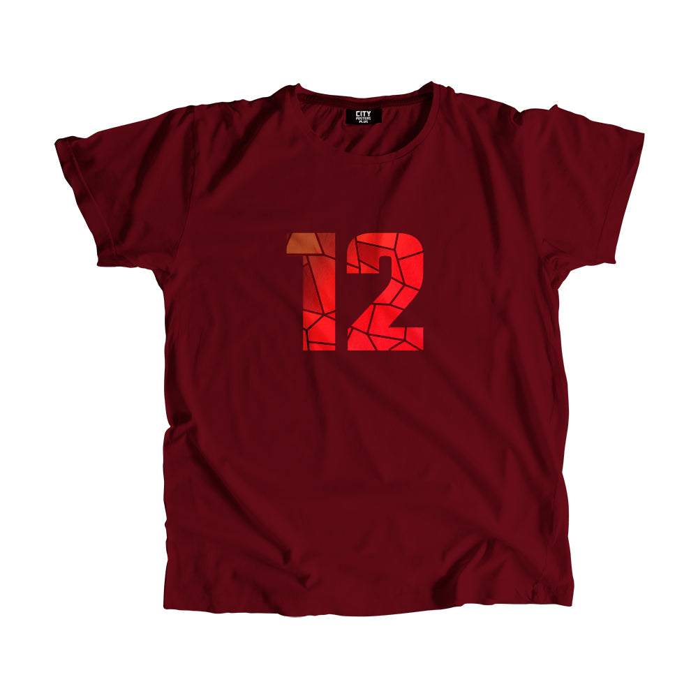 12 Number Men Unisex T-Shirt  (Maroon)| Classic Numeric Graphic Tee