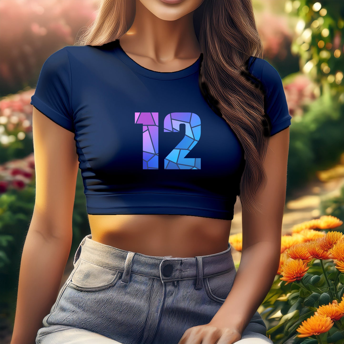 City Posters Plus 12 Number Women Crop Top (Navy Blue)