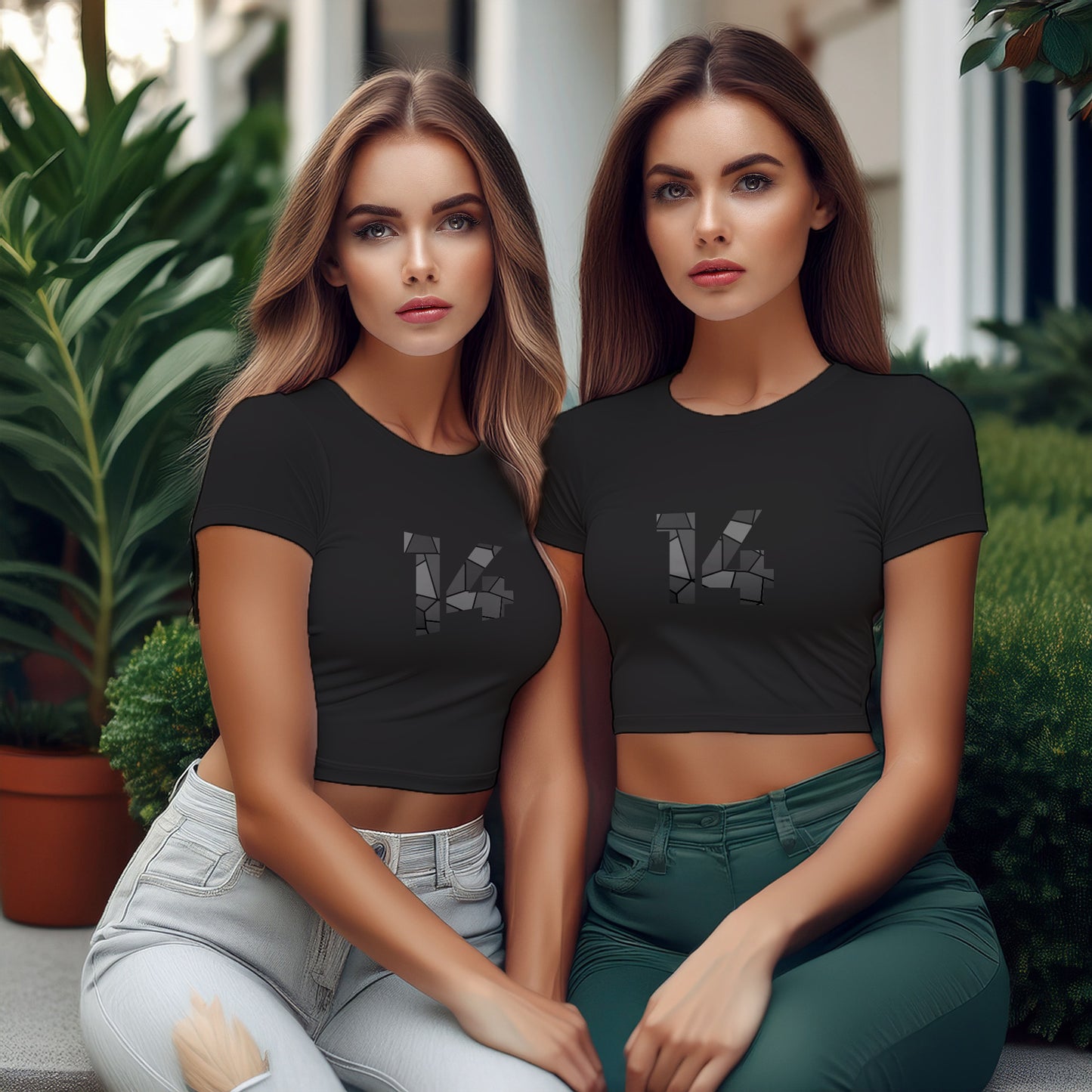 City Posters Plus 14 Number Women Crop Top (Black)