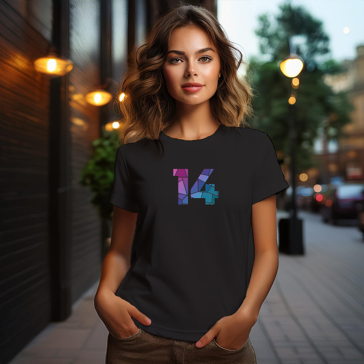 City Posters Plus 14 Number Women T-Shirt (Black) | Stylish Numeric Graphic Tee