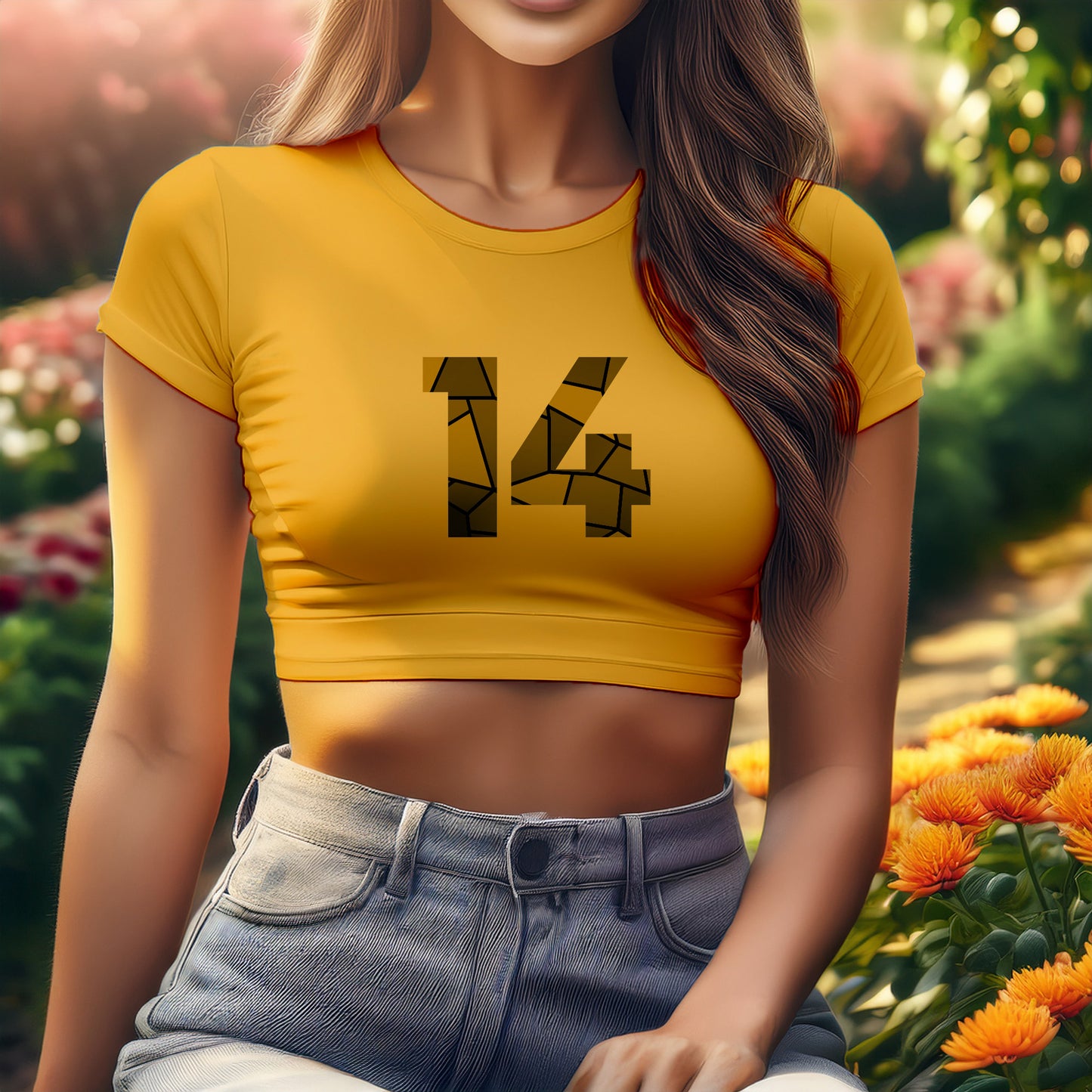 City Posters Plus 14 Number Women Crop Top (Golden Yellow)