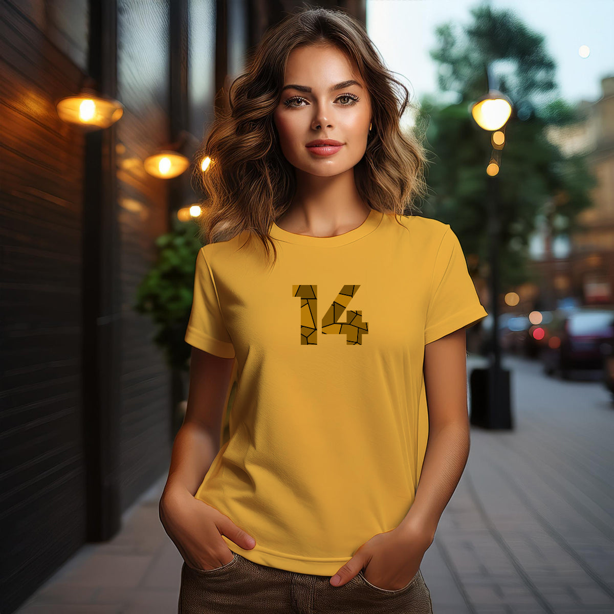 City Posters Plus 14 Number Women T-Shirt (Golden Yellow) | Stylish Numeric Graphic Tee