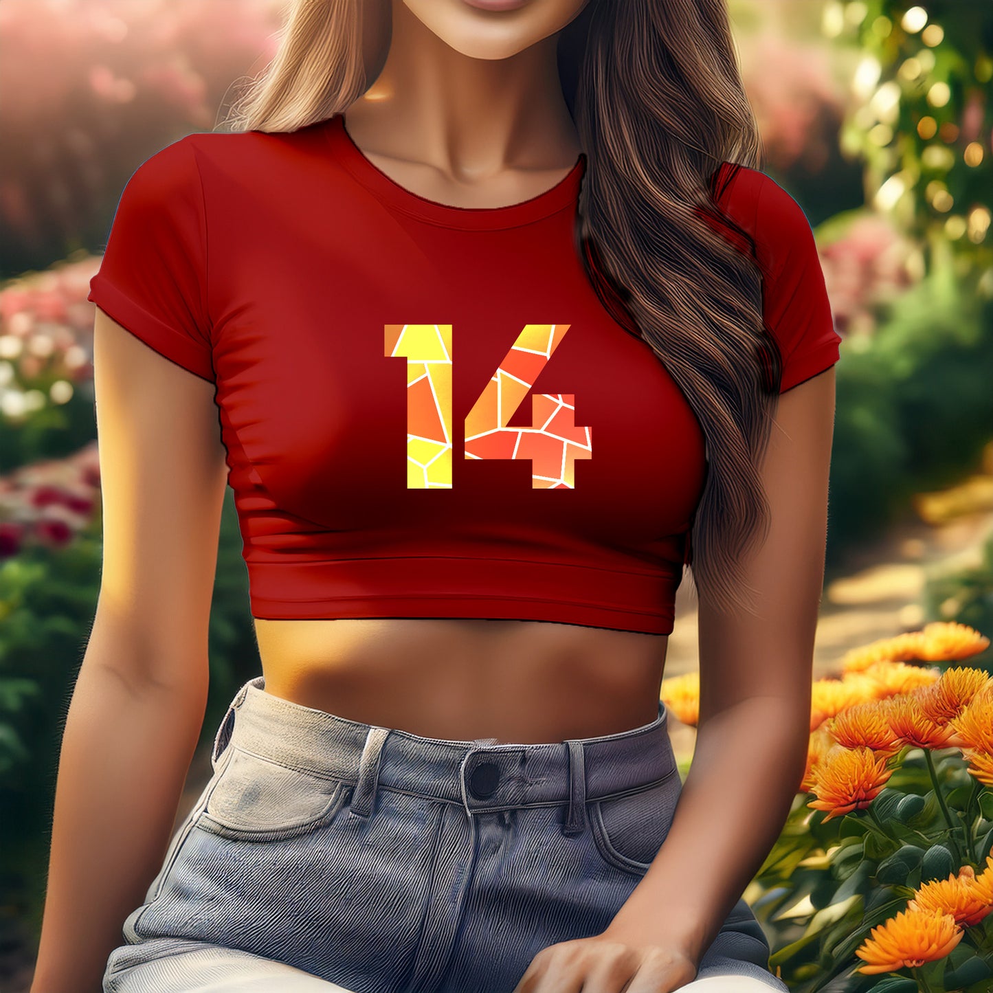 City Posters Plus 14 Number Women Crop Top (Red)