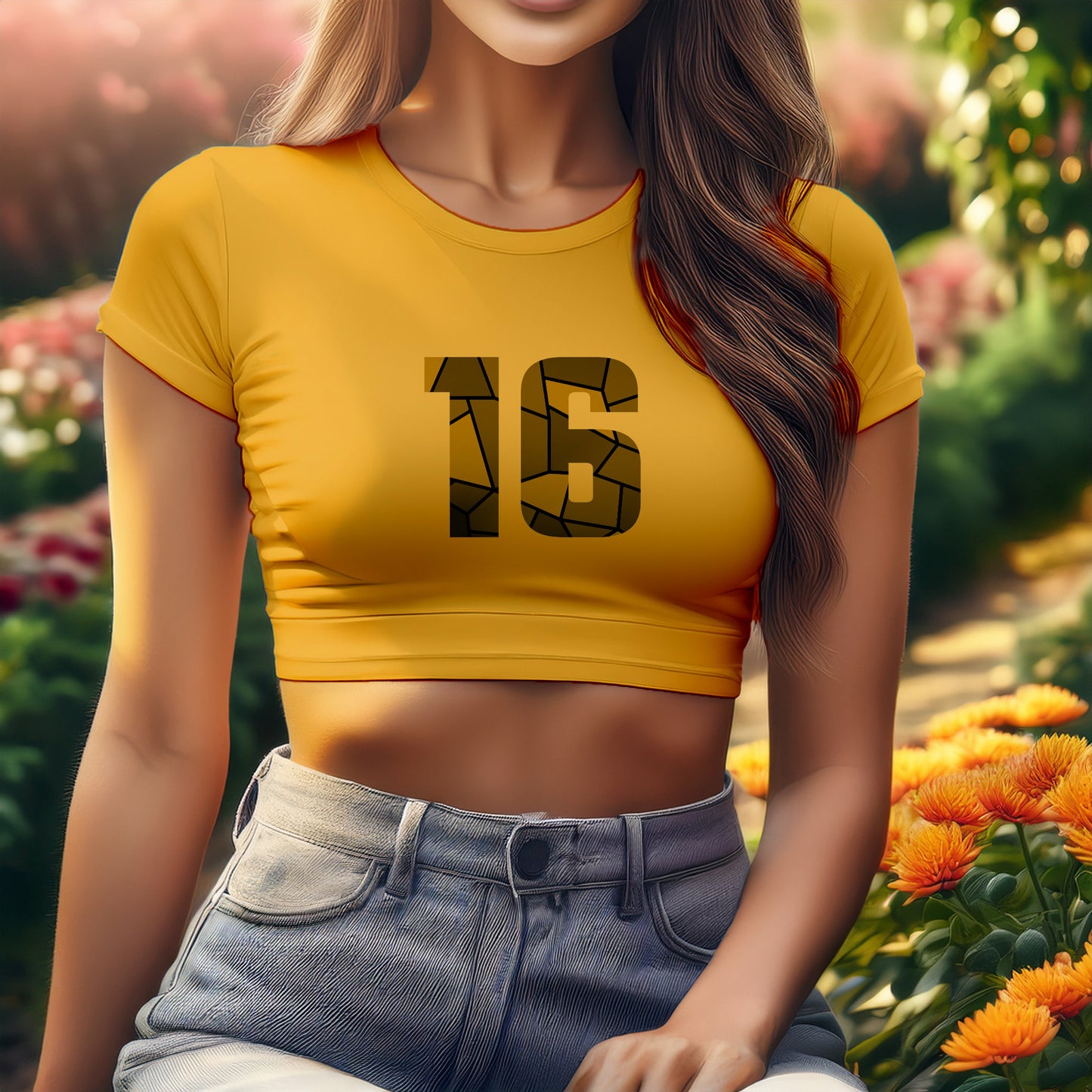 City Posters Plus 16 Number Women Crop Top (Golden Yellow)
