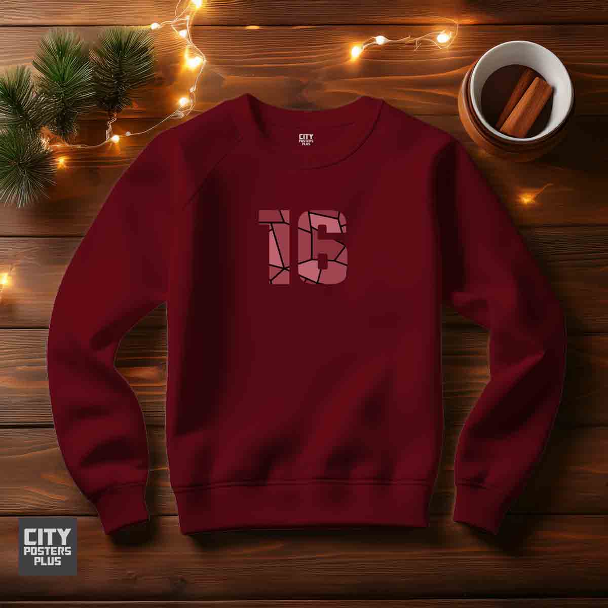 16 Number Unisex Sweatshirt (Maroon)  Premium Graphic Crewneck