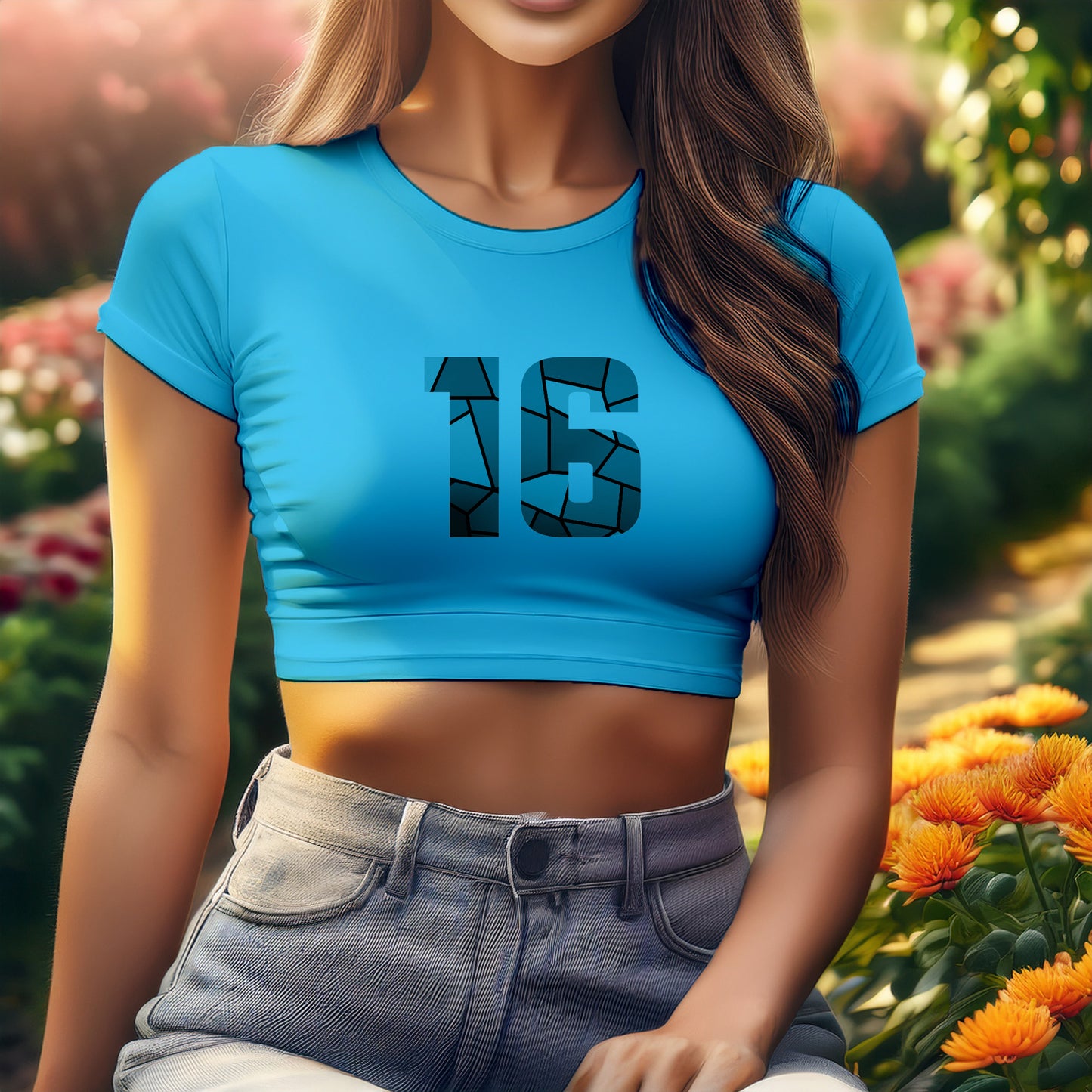 City Posters Plus 16 Number Women Crop Top (Sky Blue)