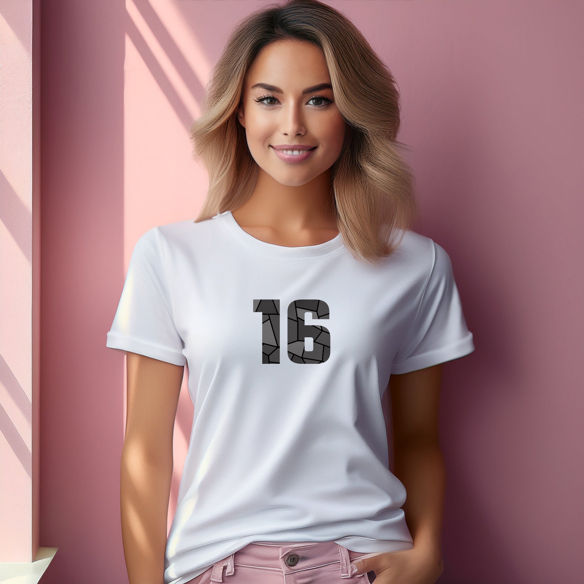 16 Number Women T-Shirt (White) | Stylish Numeric Graphic Tee