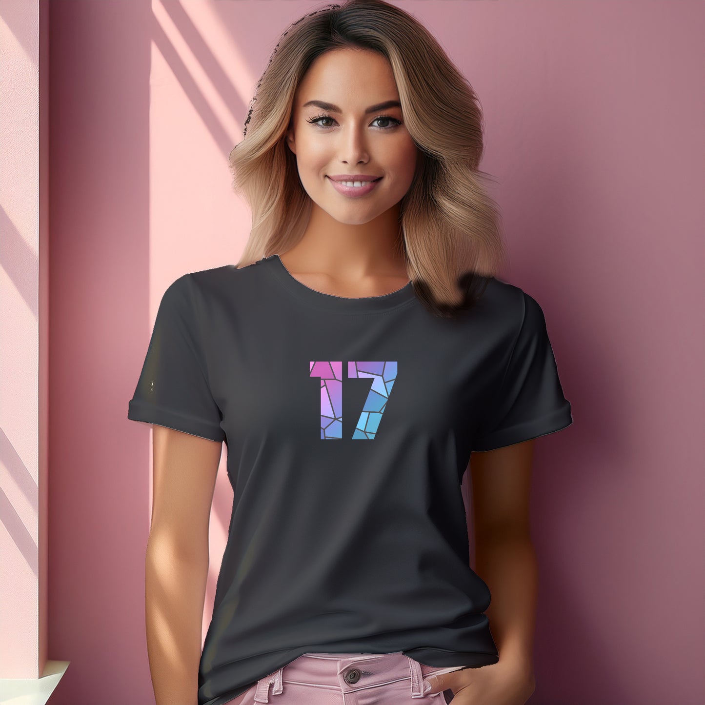 17 Number Women T-Shirt (Charcoal Grey) | Stylish Numeric Graphic Tee