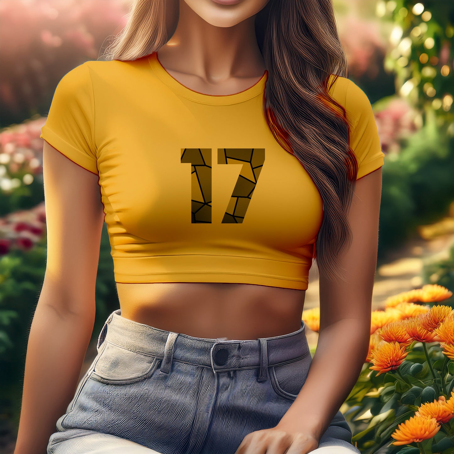 City Posters Plus 17 Number Women Crop Top (Golden Yellow)